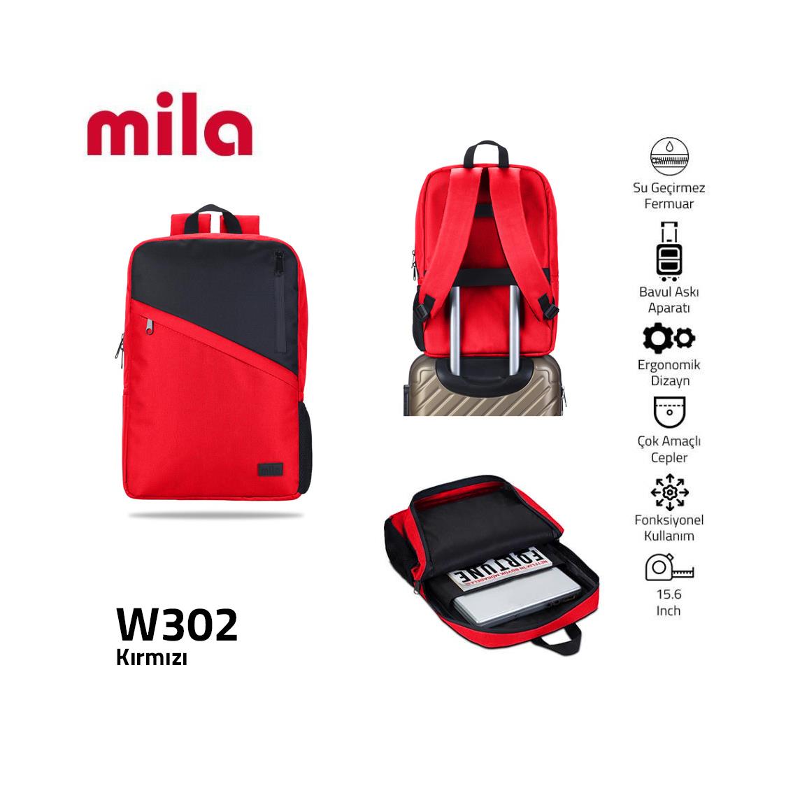 Classone 15,60 inch Uyumlu W300- Mila serisi  Lenovo,Hp,Asus,Monster,Macbook,Mac Air Uyumlu  Laptop , Notebook Sırt Çantası  - Kırmızı