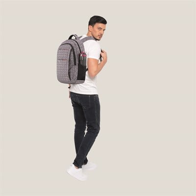 Classone BP-L306 Siena Serisi WTXpro Su Geçirmez Kumaş 15,6 inch Sırt Çantası – Kareli Gri