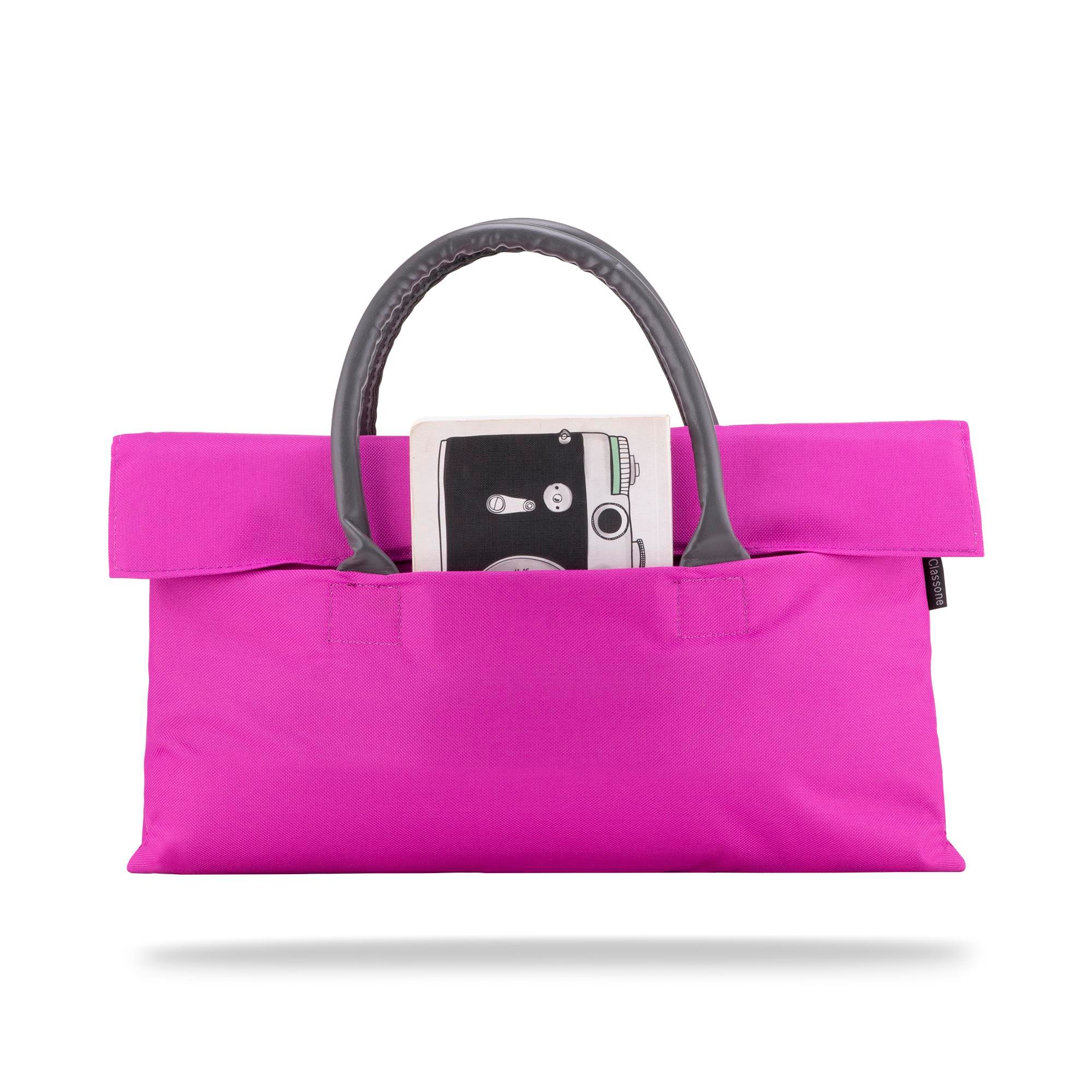 Classone BYN-EL009 WTXPro Su Geçirmez Kumaş 13-14 inch Bayan Laptop El Çantası- Tote Bag- Fuşya