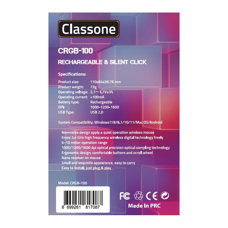 Classone CRGB100 2.4 Ghz Rgb Işıklı, Efektli, Rf Kablosuz, Bluetooth Mouse – Siyah