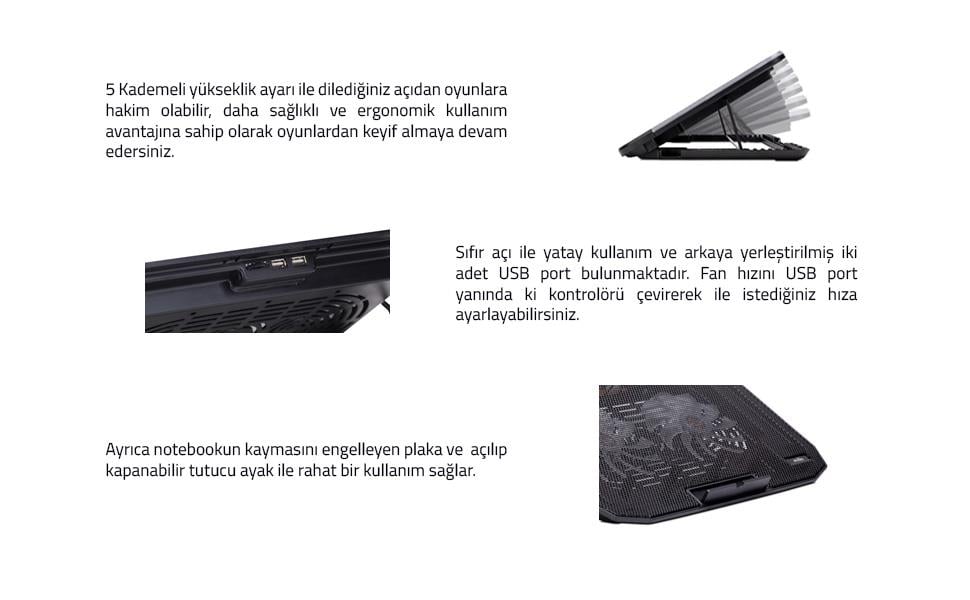 Classone Mila Serisi – M2 – 13-17 inch – Mavi Led,2 Fan,2 USB Gaming Notebook Soğutucu Standı