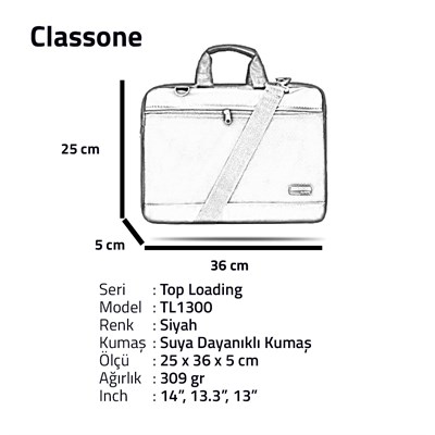 Classone TL1300 Top Loading Serisi -14 /13.3 inch Uyumlu- Siyah