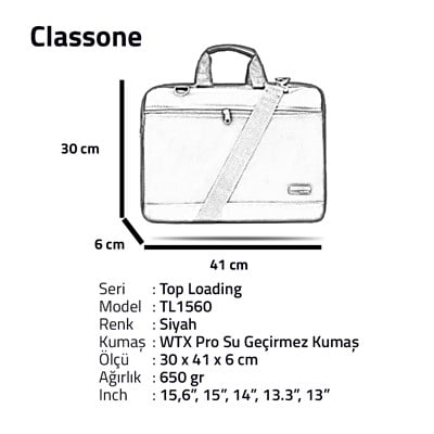 Classone TL1560 WTXpro Su Geçirmez Kumaş Top Loading Serisi-15.6 inch Uyumlu - Siyah