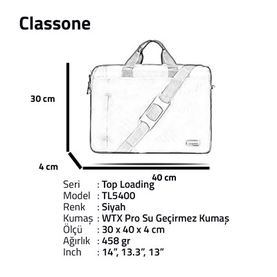 Classone Ultracase TL5400 13-14 inch Uyumlu-Siyah