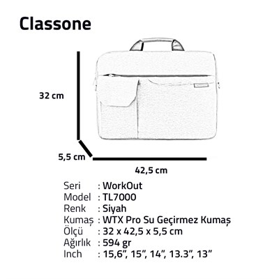 Classone WorkOut Serisi TL7004 15.6 inch Laptop , Notebook Çantası -Gri