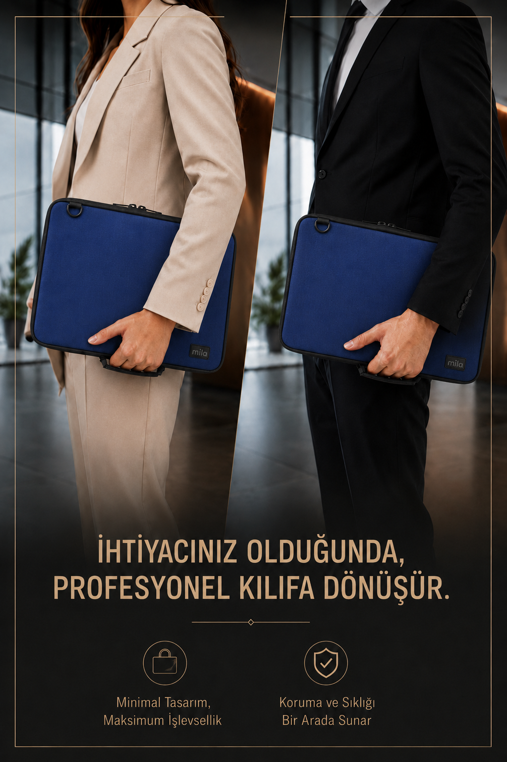 Mila 3in1 Serisi MLK141 13,14 inch Uyumlu Tablet, Laptop El ve Omuz Çantası – Lacivert