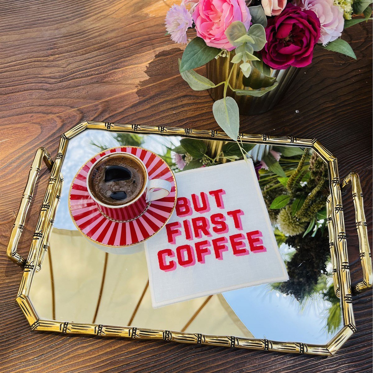 But First Coffee Desenli Love Bird Uyumlu Kokteyl Peçetesi - ( 1 Adet YENİ RENK )