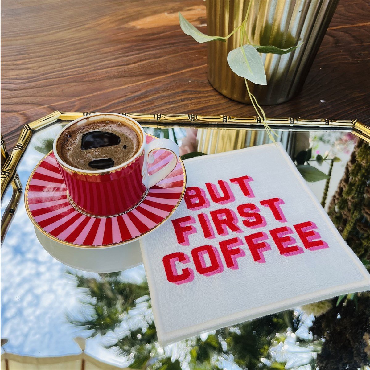 But First Coffee Desenli Love Bird Uyumlu Kokteyl Peçetesi - ( 1 Adet YENİ RENK )