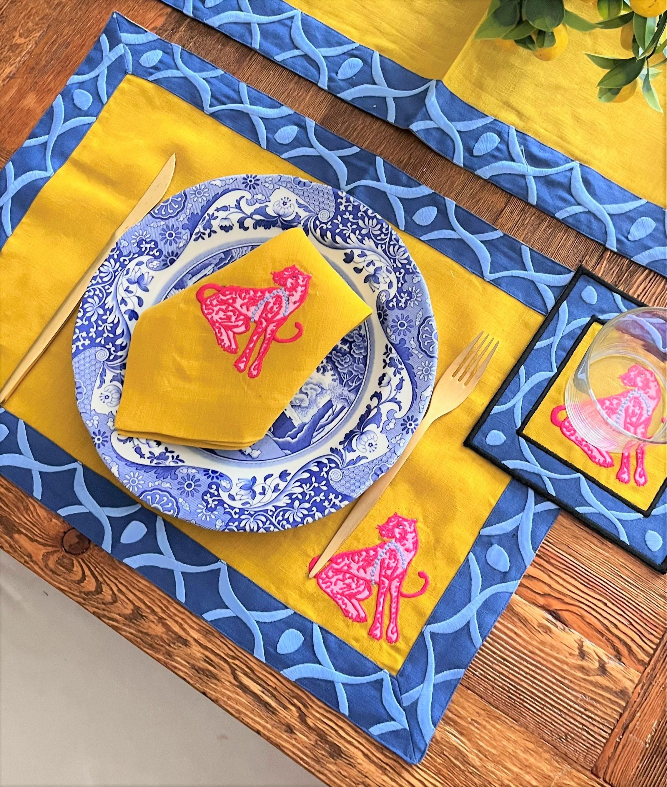 Dekoratif Pembe Panter Desenli Hardal Runner ( 1 Adet )