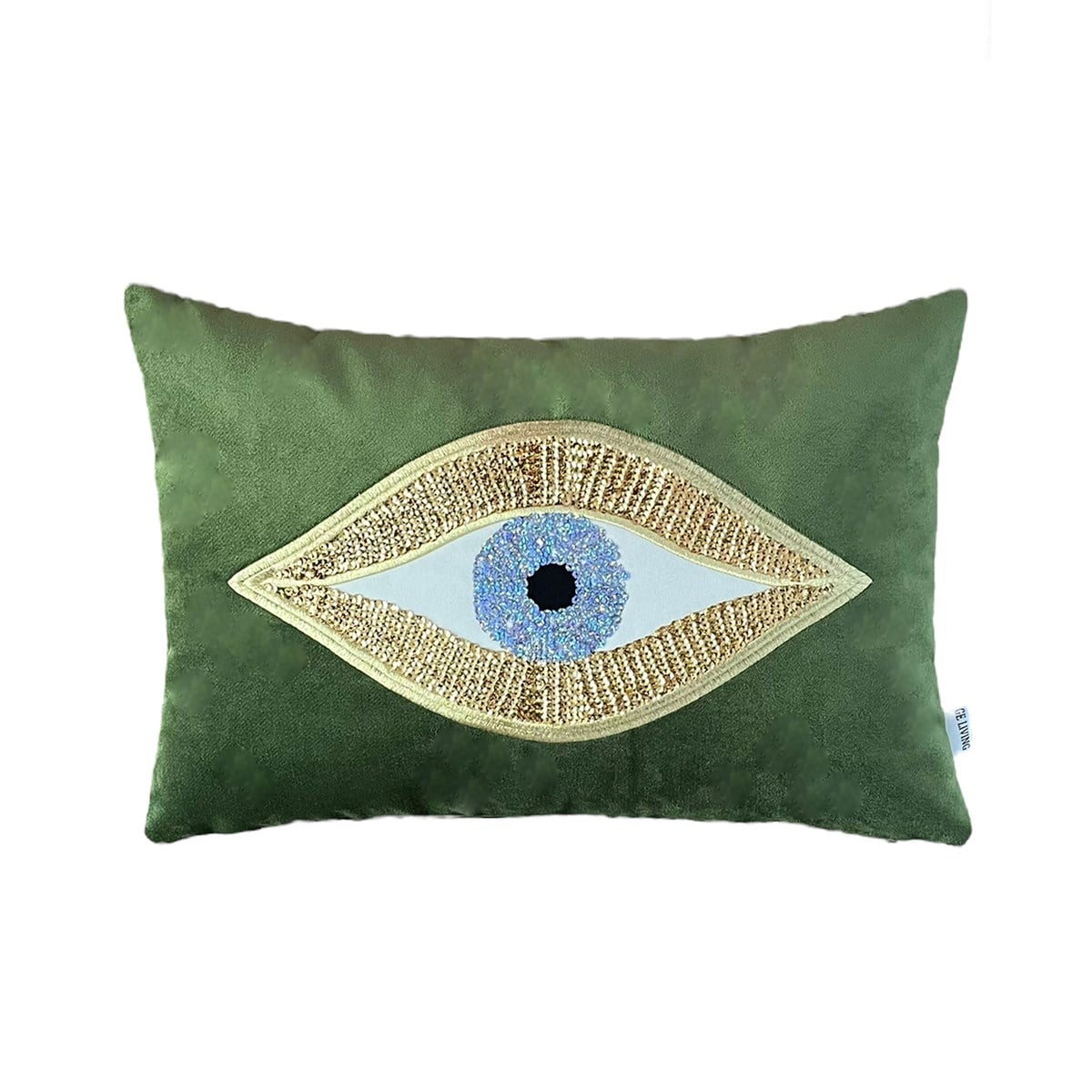 Dekoratif Pullu Göz Desenli Yeşil Kadife Kırlent Kılıfı ( 35 cm x 50 cm ) 
