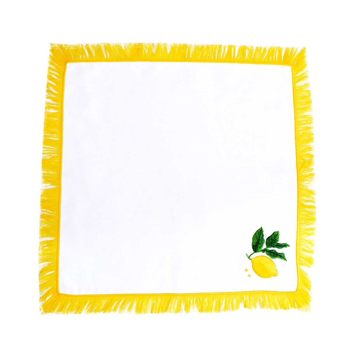 Limon Desenli Sarı Püsküllü Keten Servis Peçetesi ( 2 Adet )