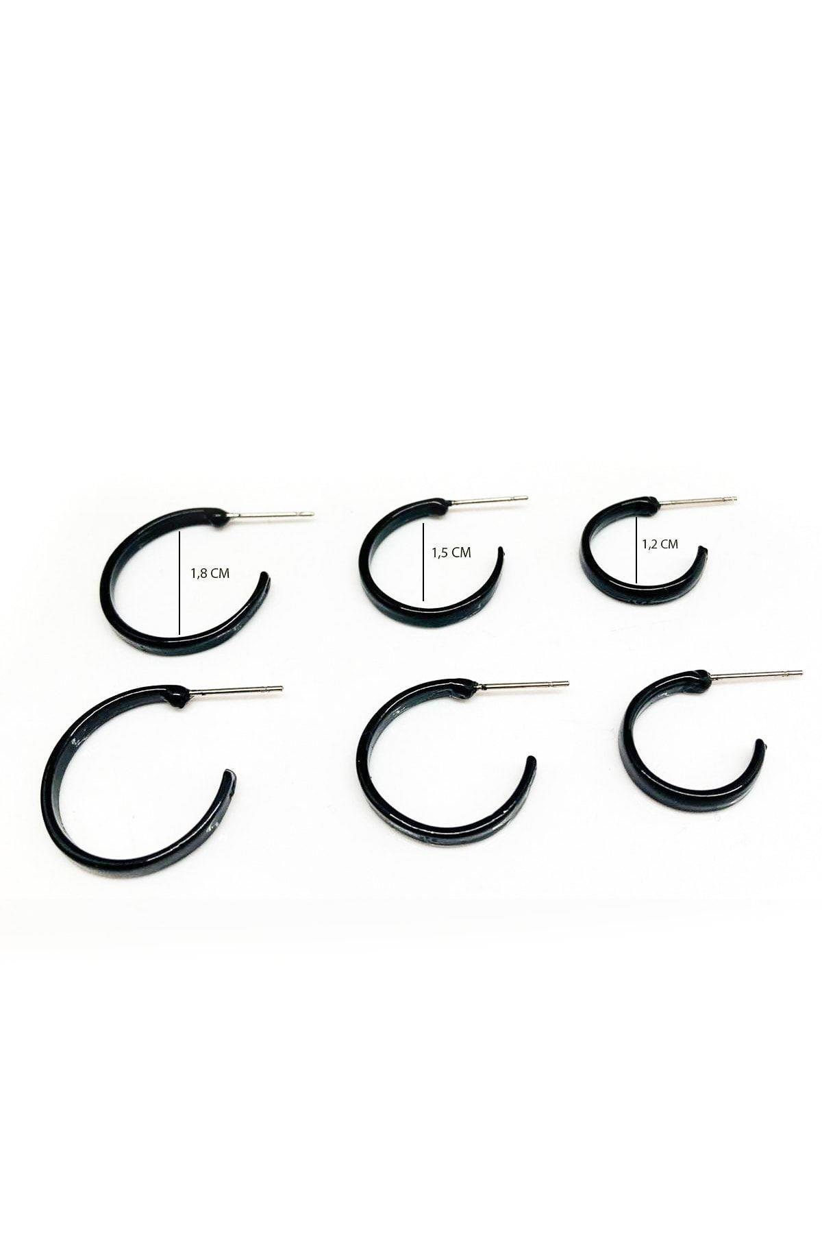 6lı Halka Tasarımlı Siyah Renkli Kaliteli Unısex 6lı Halka Küpe Seti