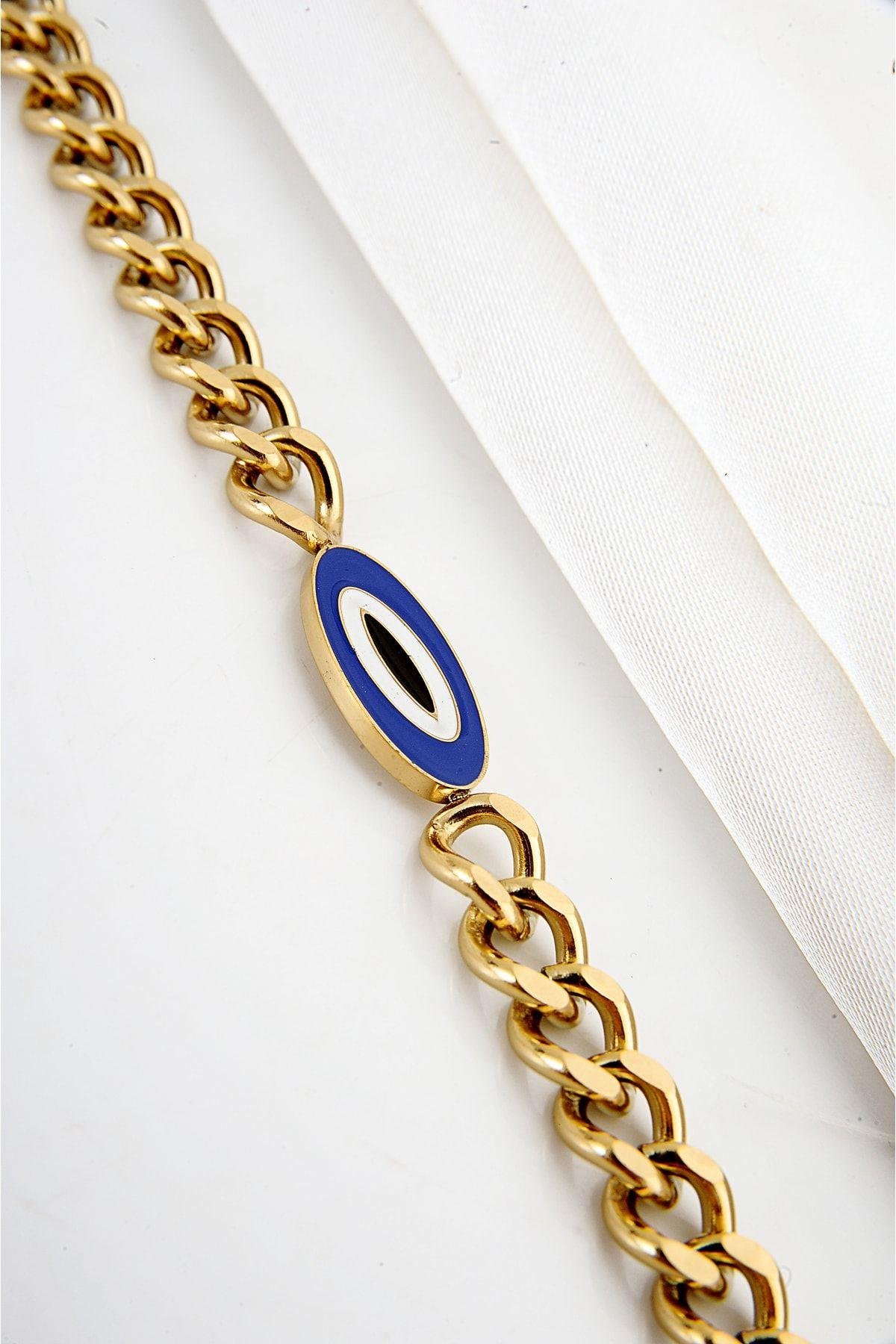 Çelik Nazar Boncuğu Tasarımlı Gold ve Gümüş Renk Bileklik