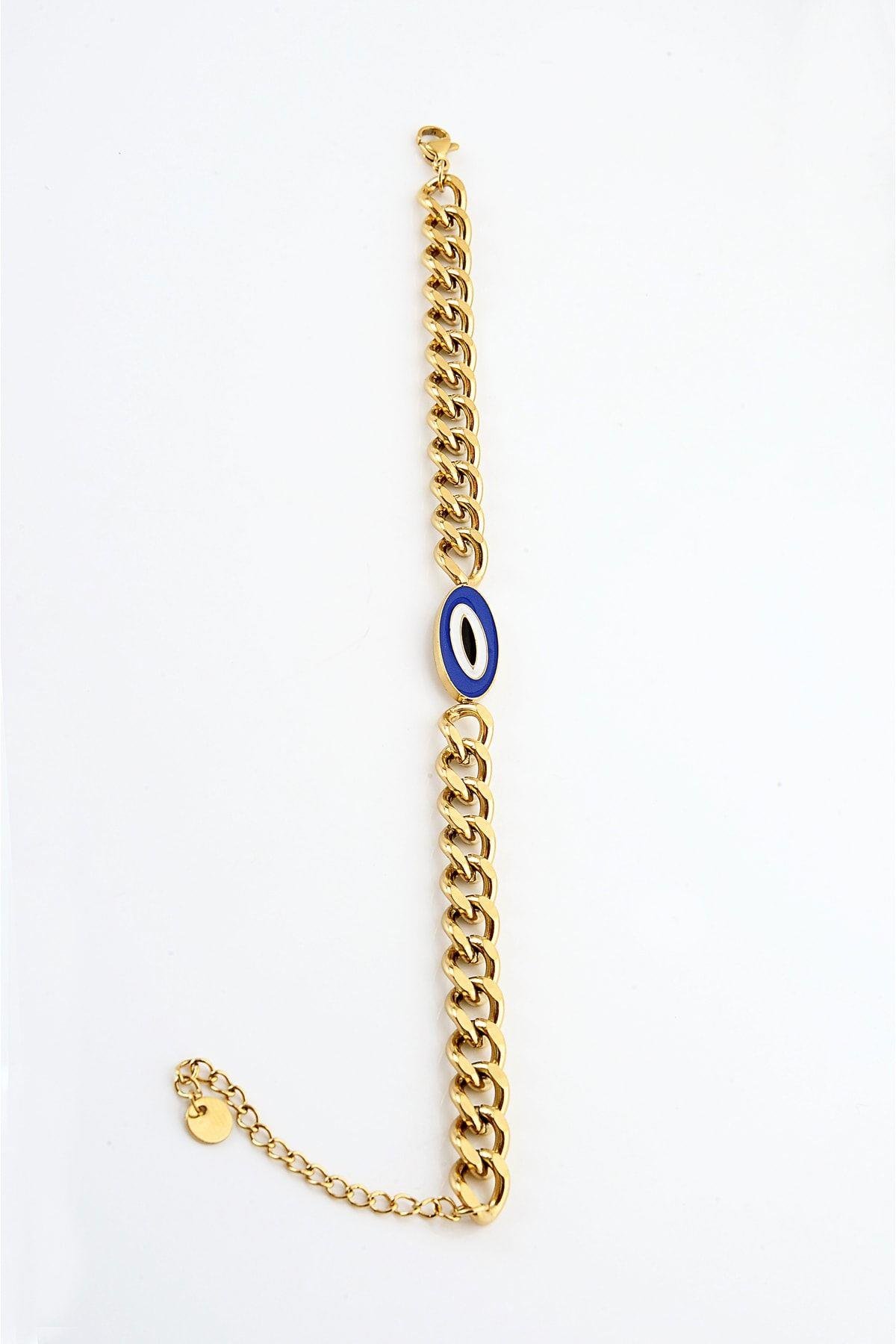 Çelik Nazar Boncuğu Tasarımlı Gold ve Gümüş Renk Bileklik