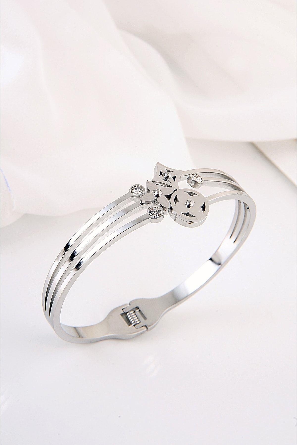 Çelik Van Cleef Tasarımlı Gold Renkli Kelepçe Bileklik