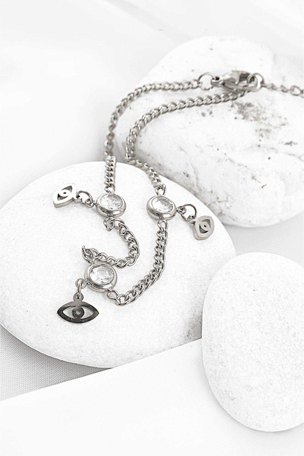 Çelik Yüksek Kaliteli Göz Figürlü Zincirli Bileklik