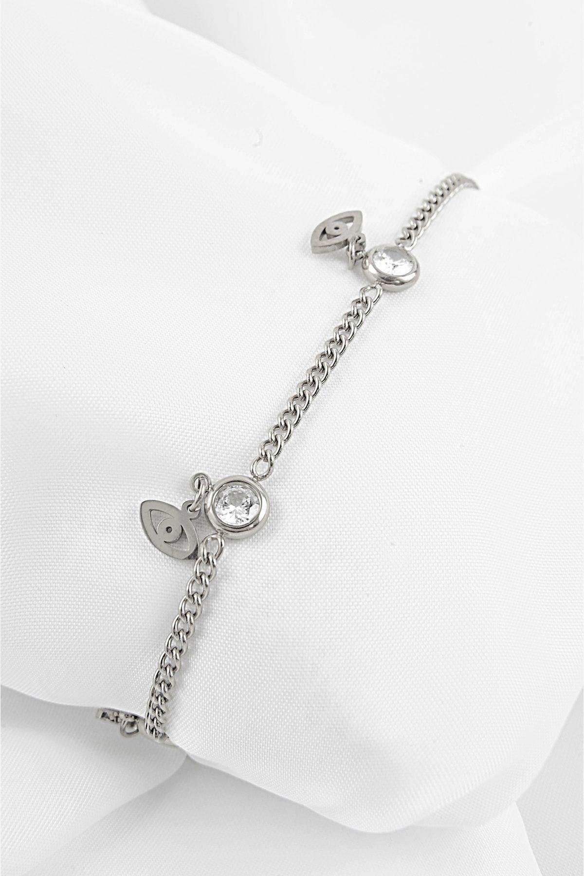 Çelik Yüksek Kaliteli Göz Figürlü Zincirli Bileklik