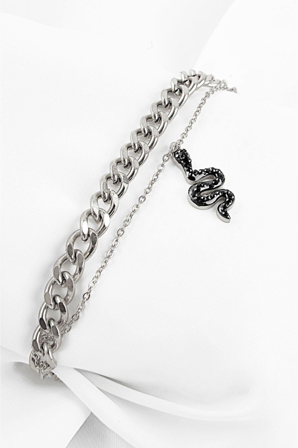 Çelik Yüksek Kaliteli Yılan Figürlü Zincirli Bileklik