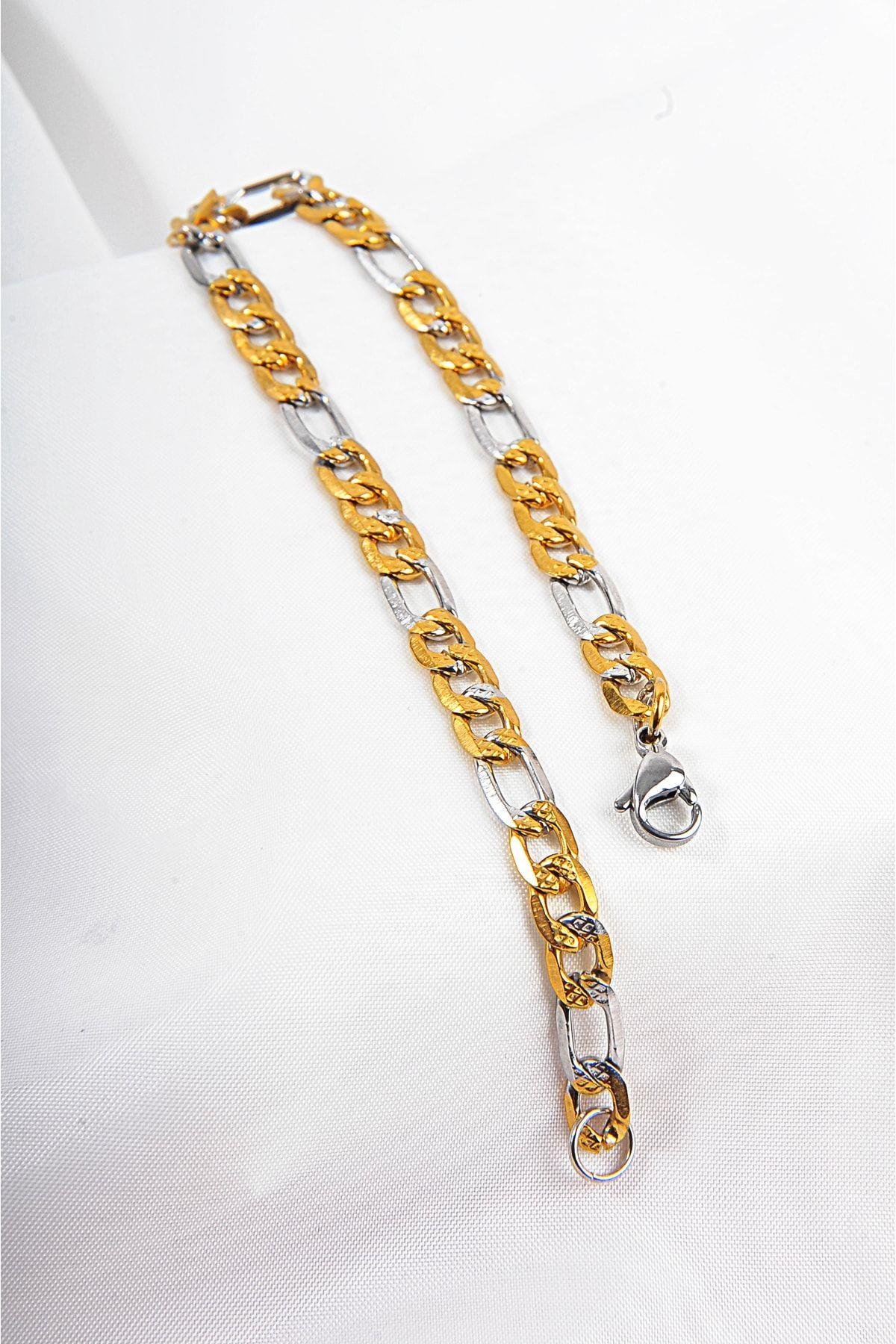 Çelik Zincirli Gold Ve Metalik Renkli Unisex Bileklik