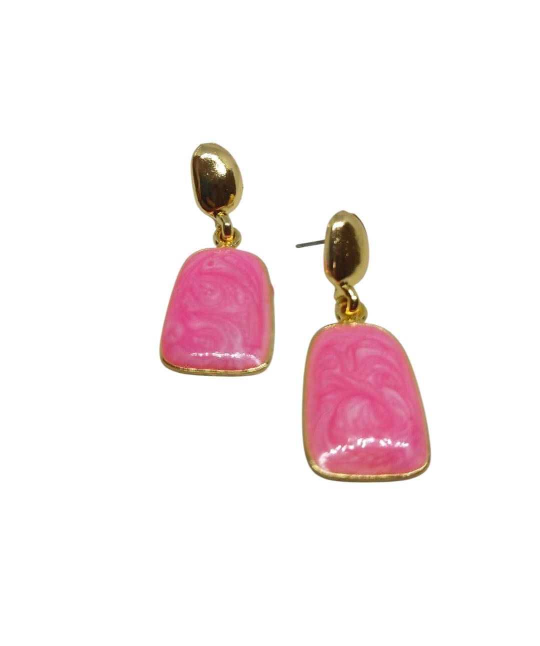 Gold  Pembe Mineli Vidalı 4'lü Küpe Seti 