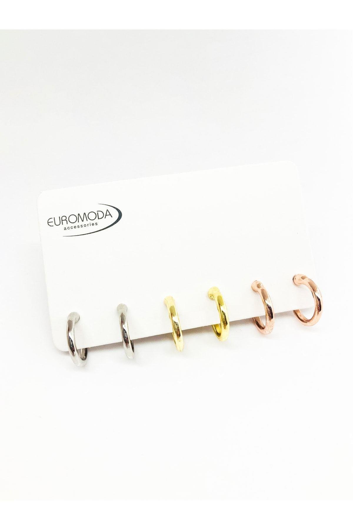 Gümüş Altın Rose Renkleri 6lı Halka Küpe Seti