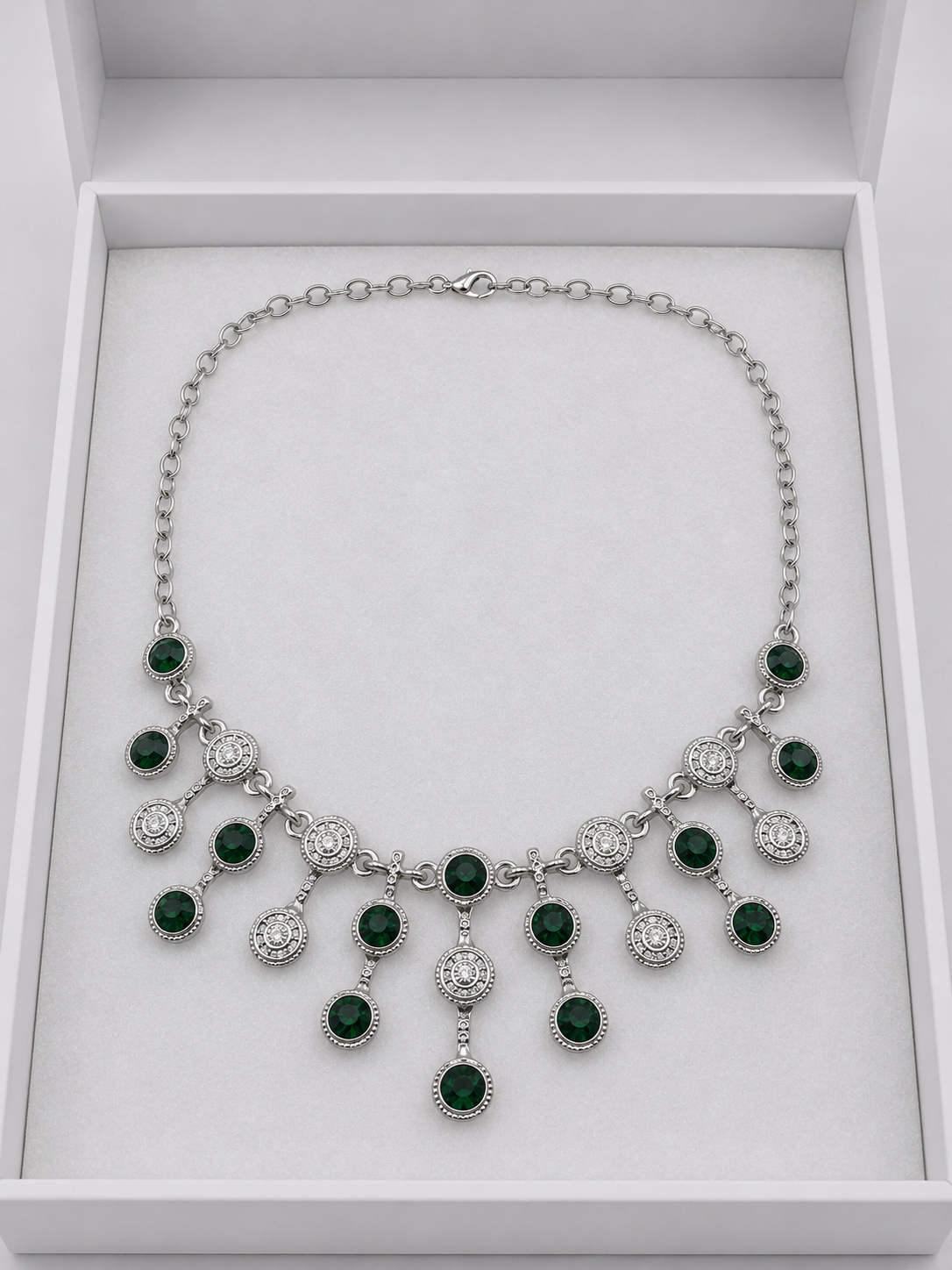 Zümrüt Yeşili Taşlı Otantik Vintage Sarkıt Gerdanlık Kolye
