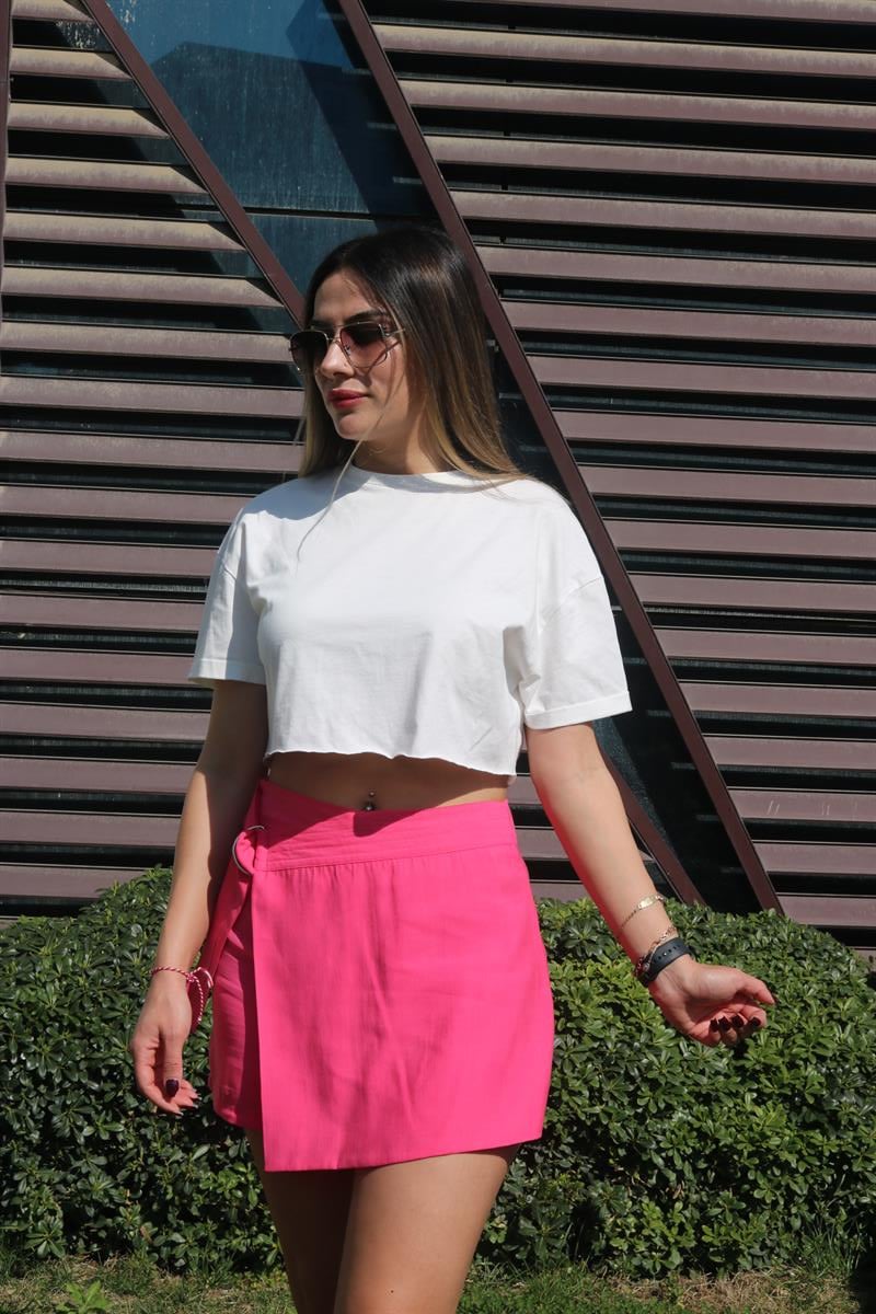 Beyaz basic crop tişört