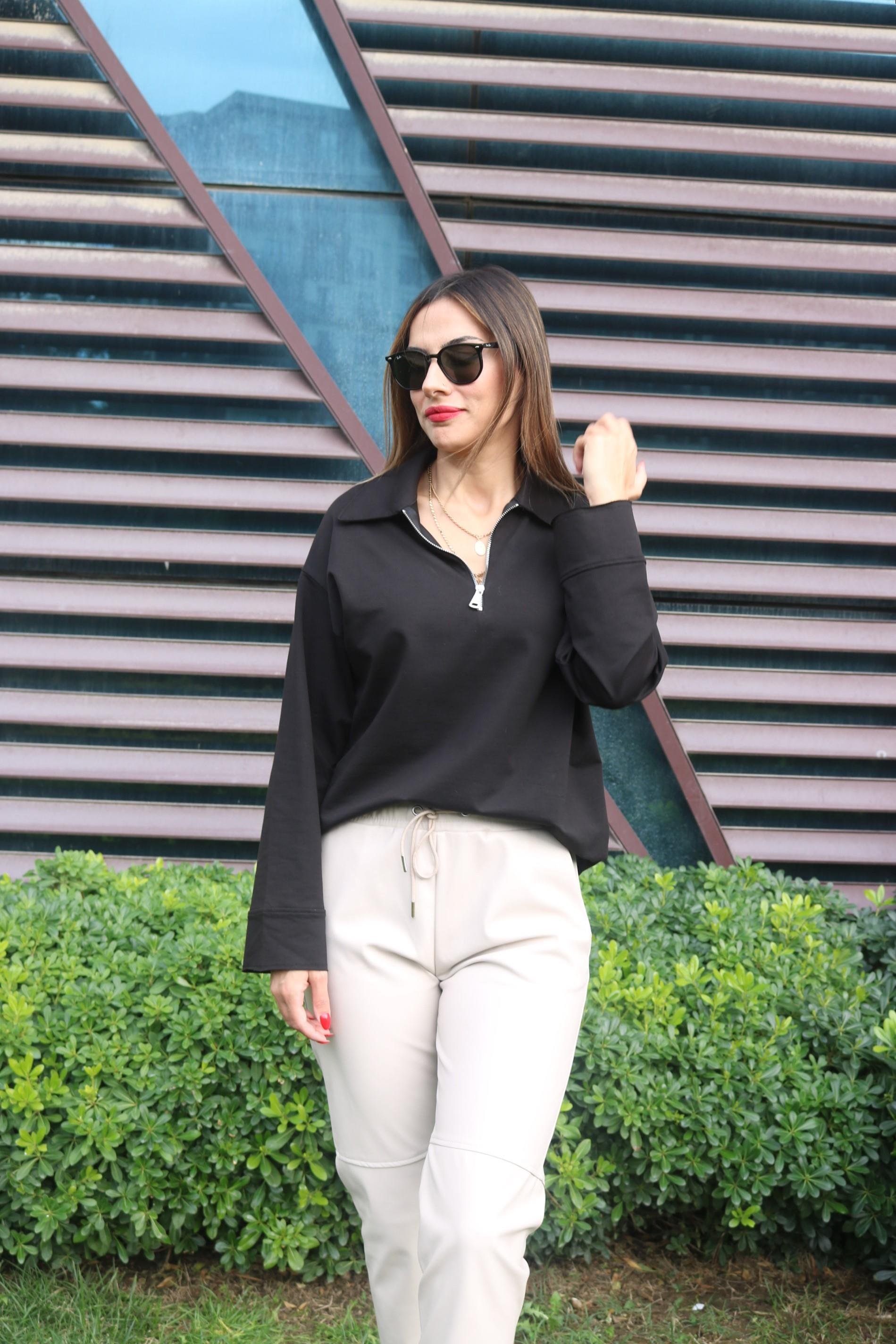 BySoloCollection Basic Model Fermuarlı Siyah Sweatshirt