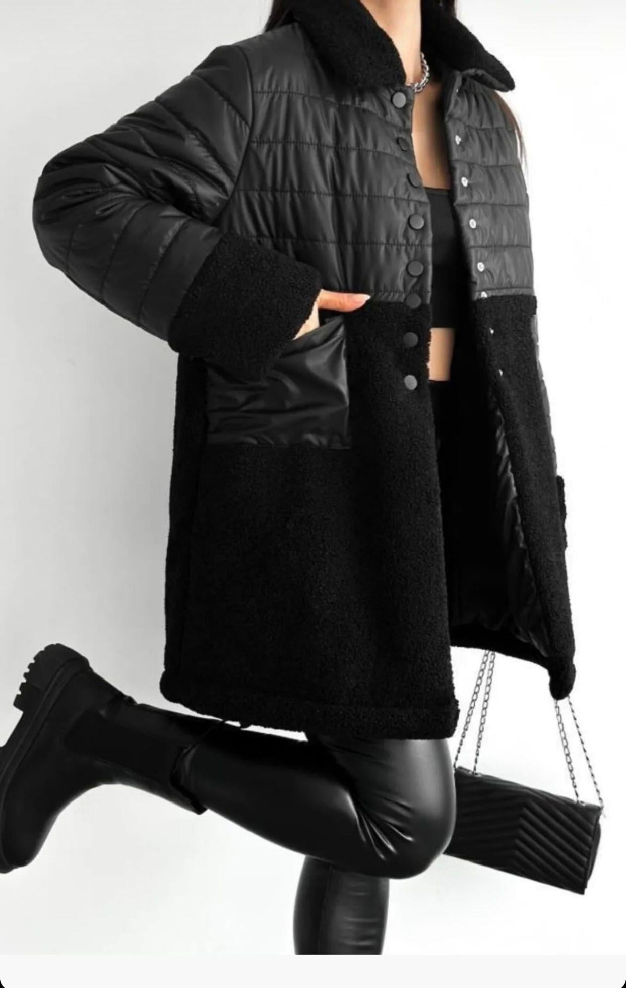 BySoloCollection Kürt Detaylı Kapitone Siyah Mont