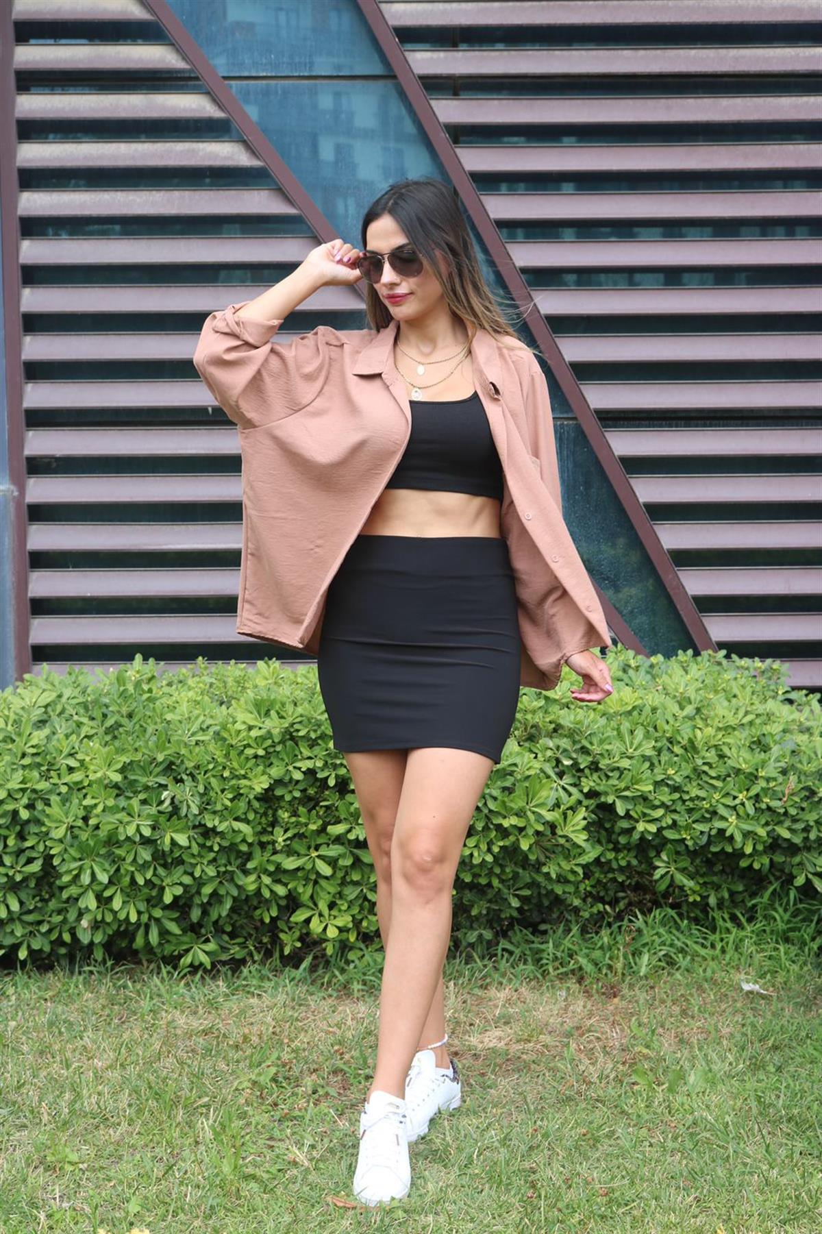 oversize karamel gömlek
