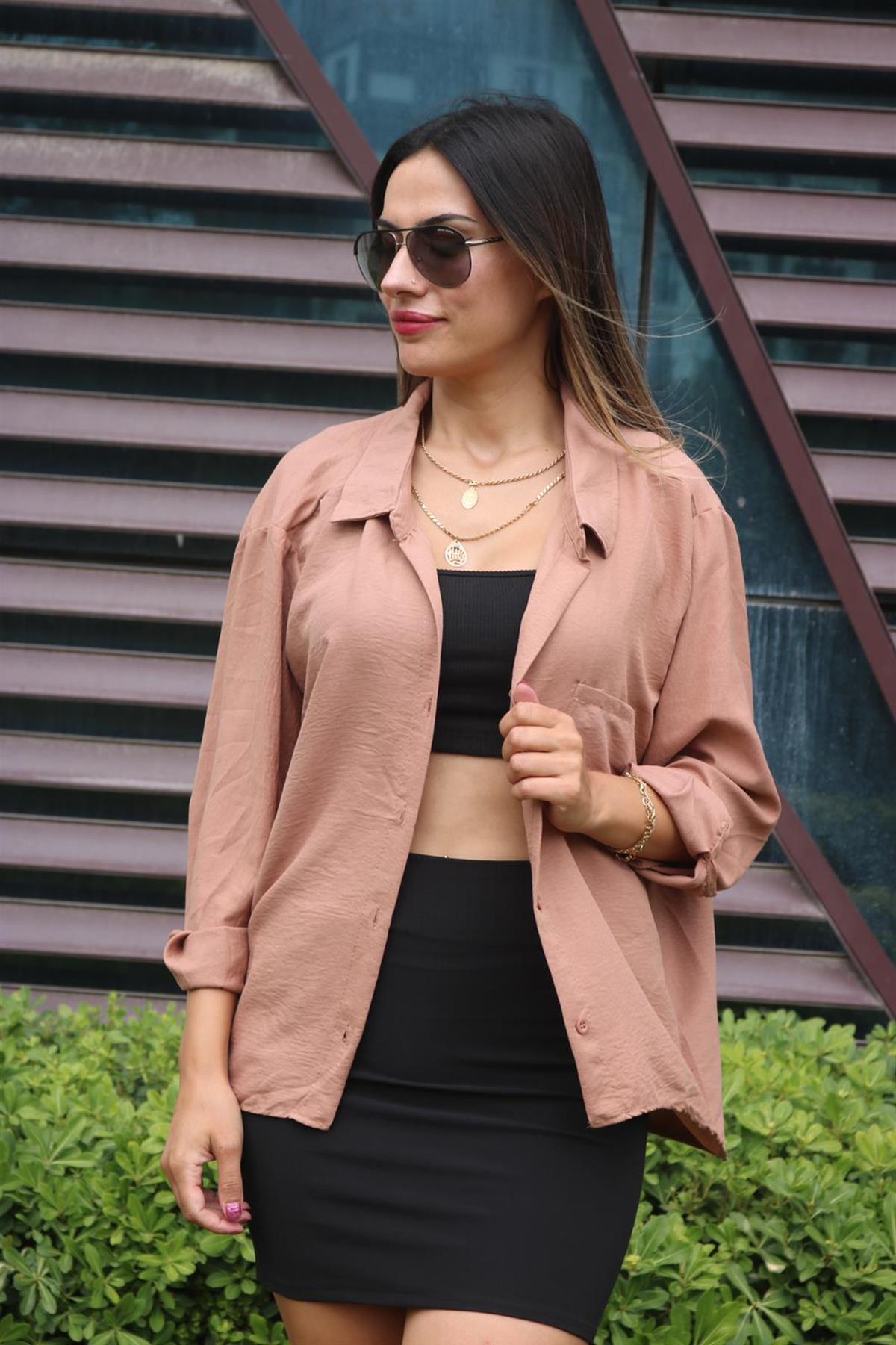 oversize karamel gömlek