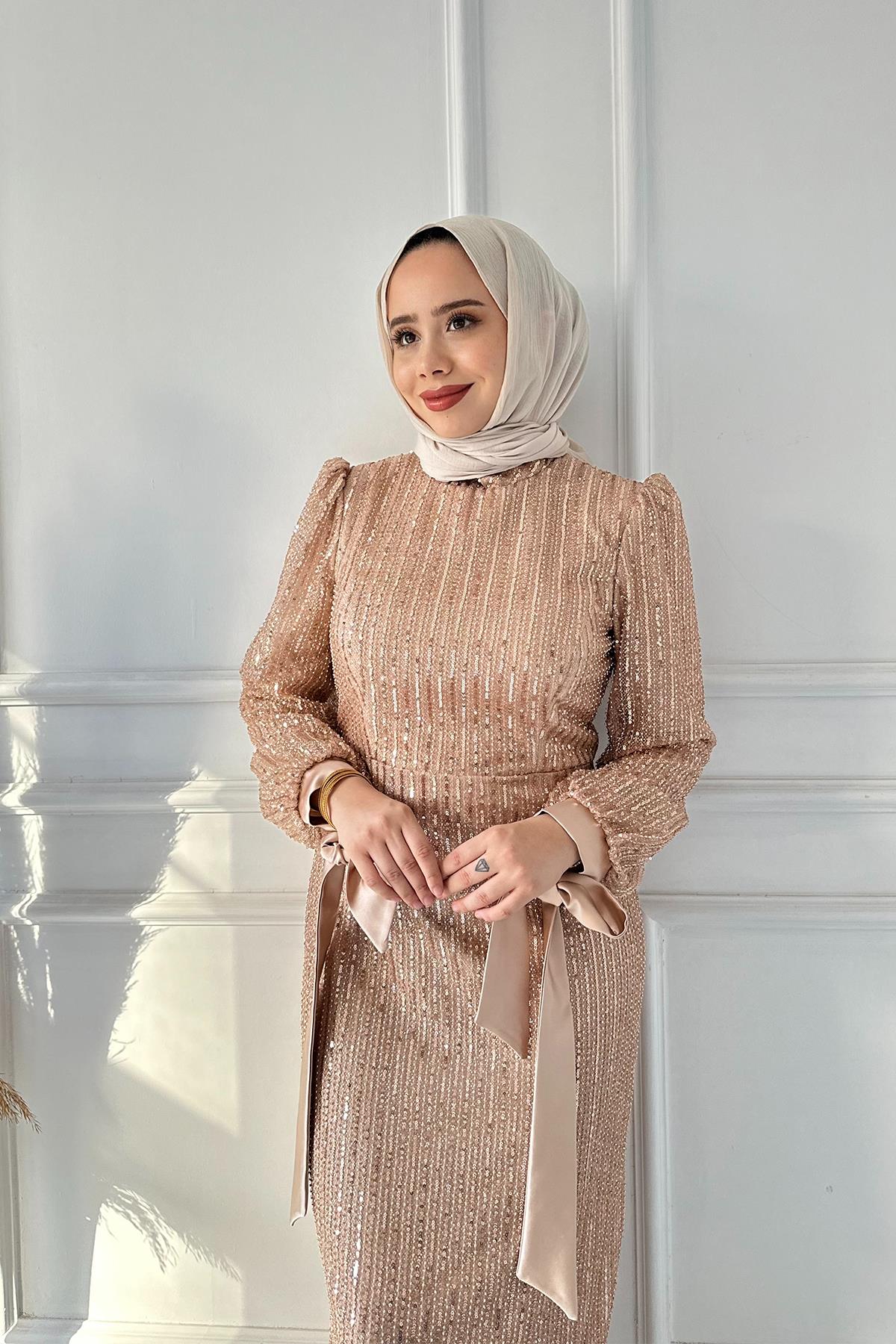 B.LİFE KOMPLE PULLU KOL KURDELE ABİYE 2471 Taş