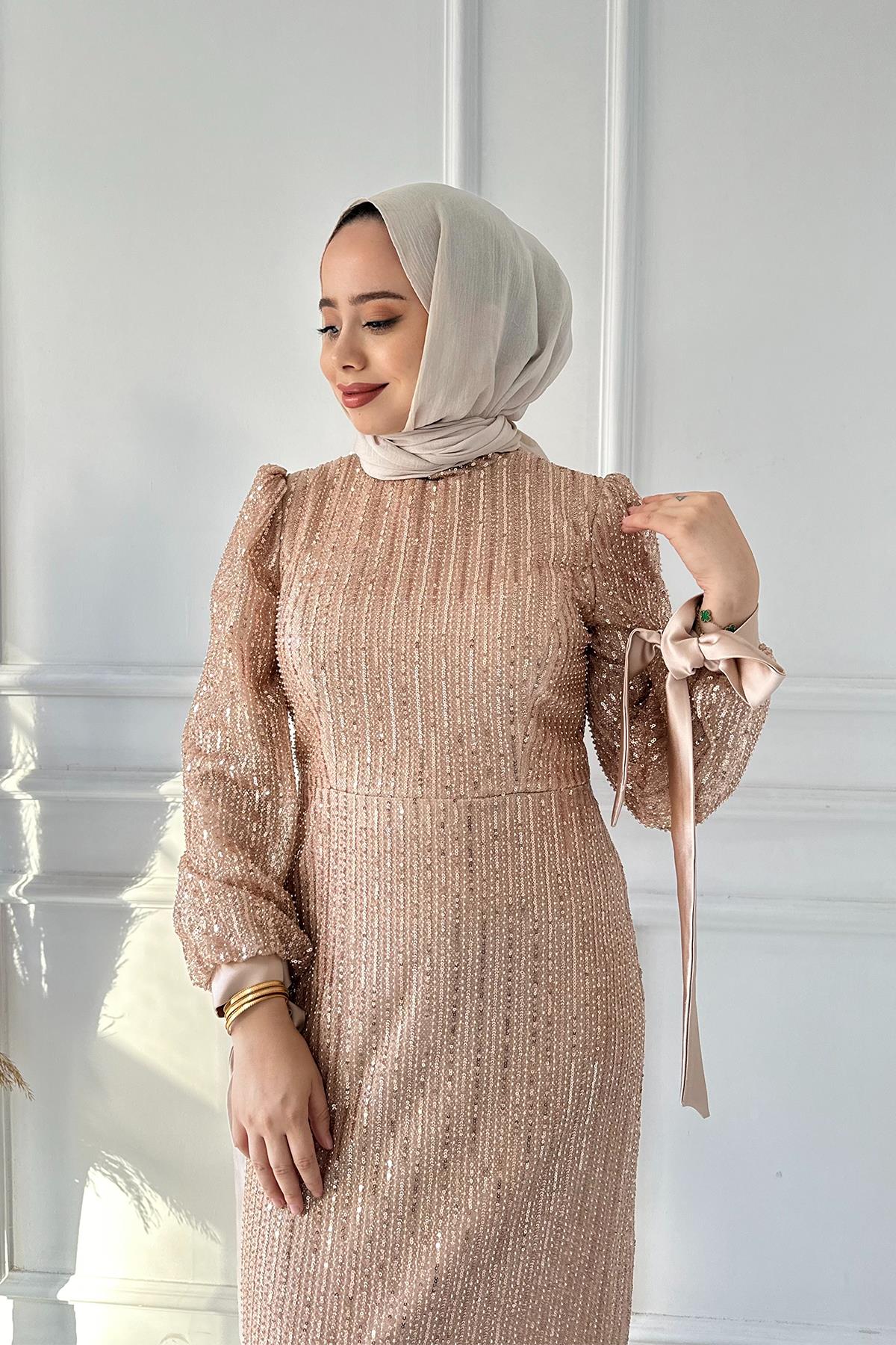 B.LİFE KOMPLE PULLU KOL KURDELE ABİYE 2471 Taş