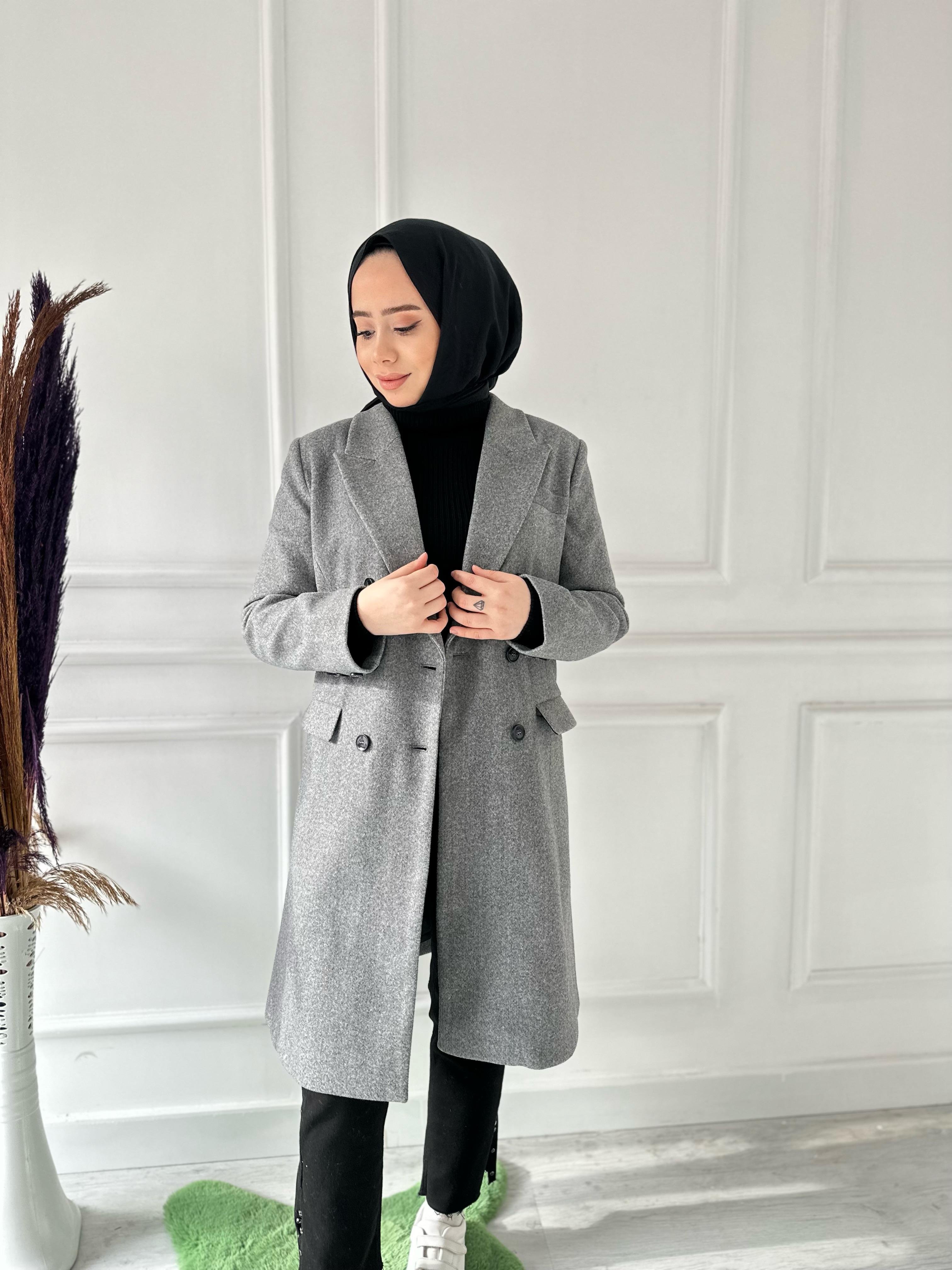Kol Düğme Detay Kaban 550 Gri