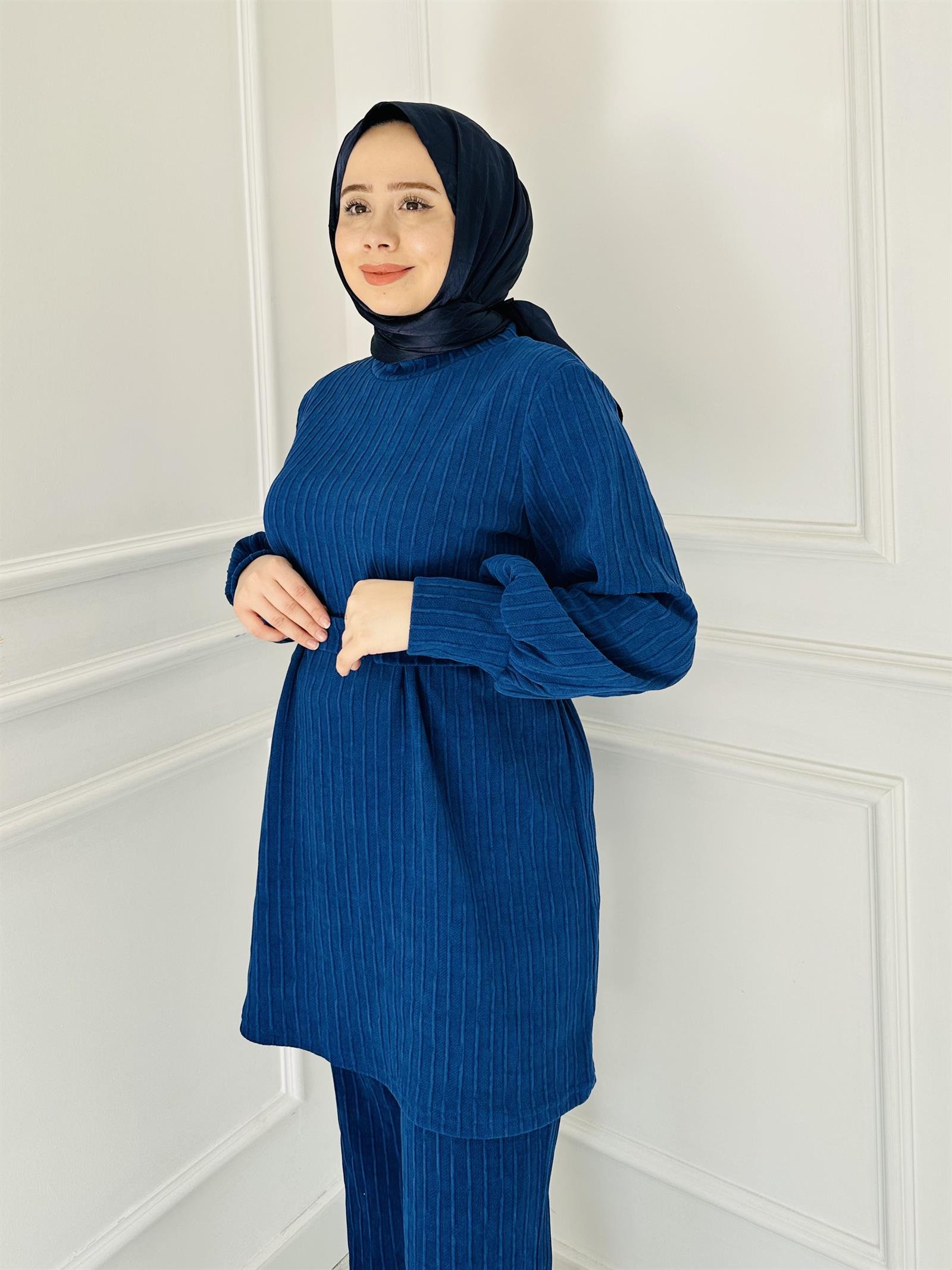 Örme Detaylı Takım 6146 Saks
