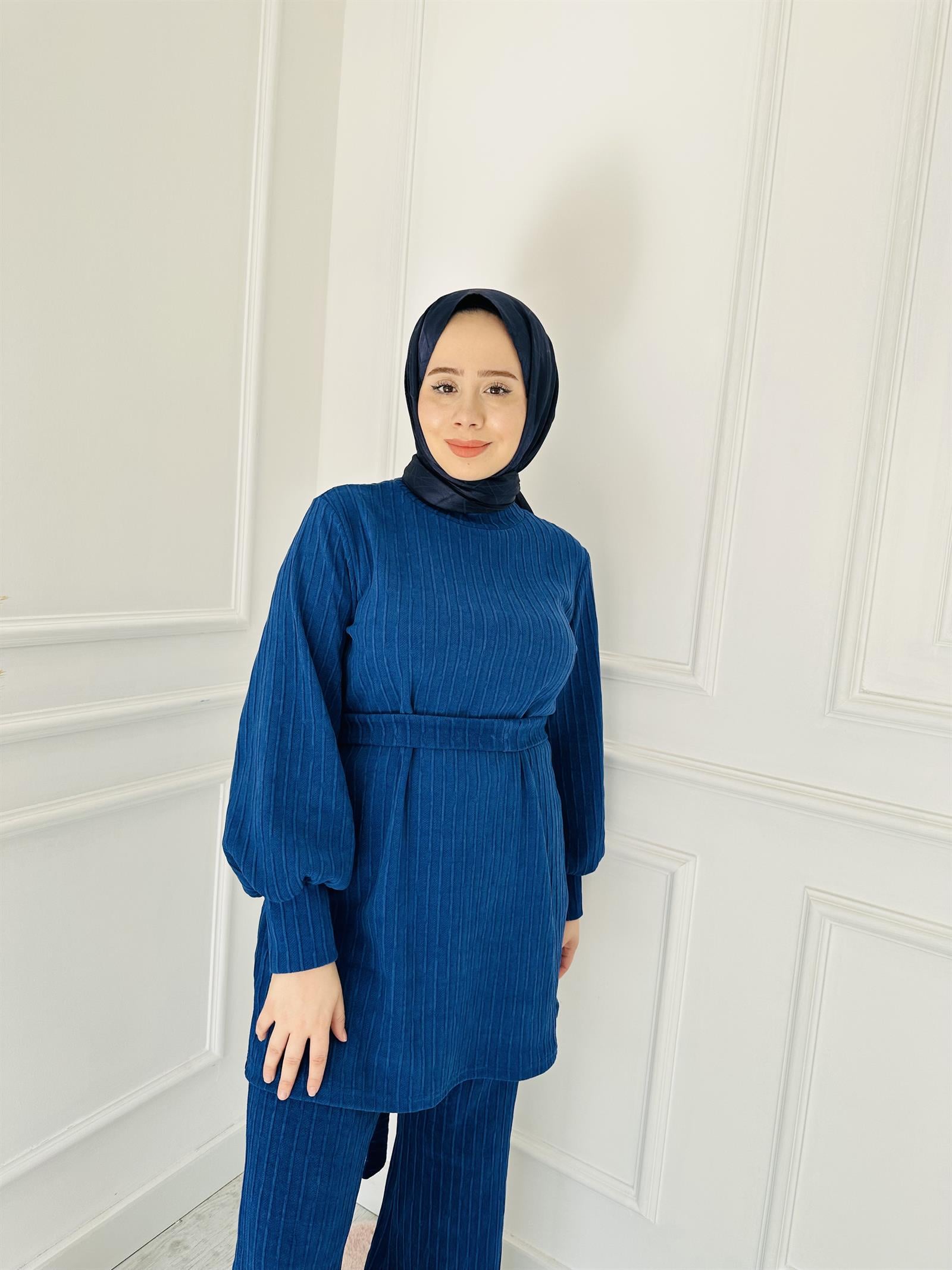 Örme Detaylı Takım 6146 Saks
