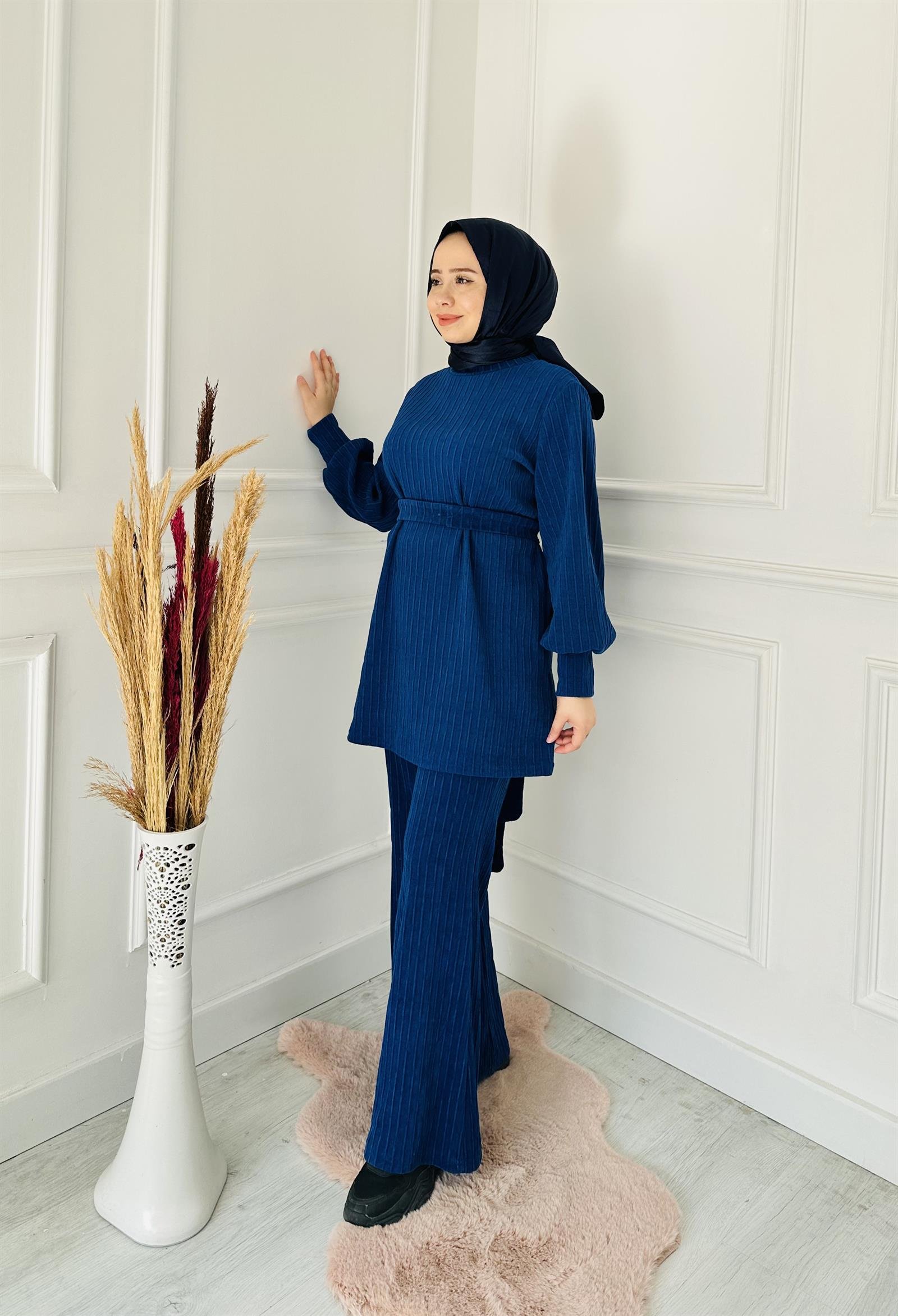Örme Detaylı Takım 6146 Saks