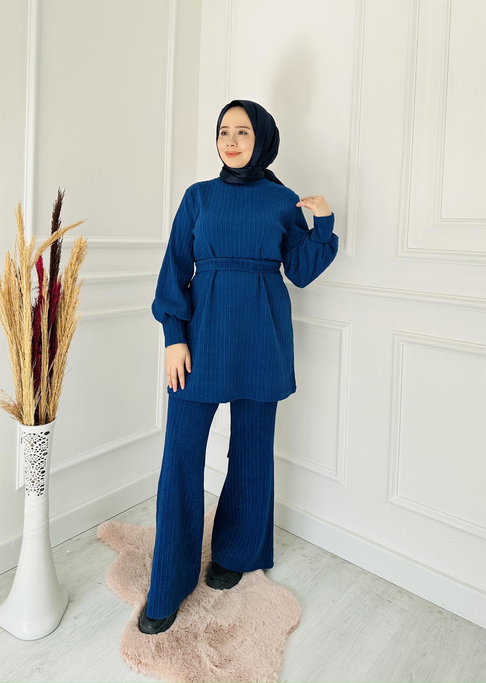 Örme Detaylı Takım 6146 Saks