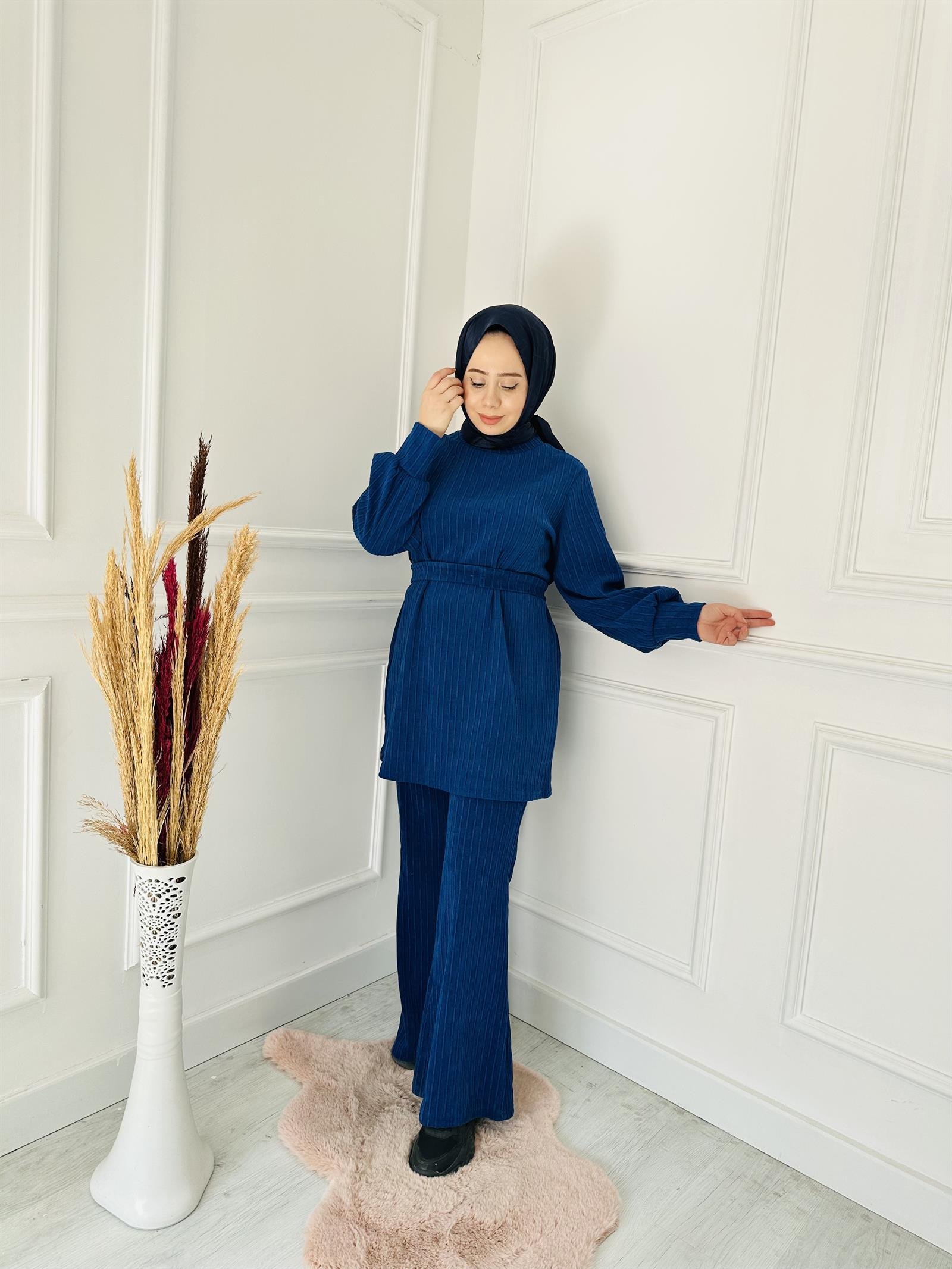 Örme Detaylı Takım 6146 Saks