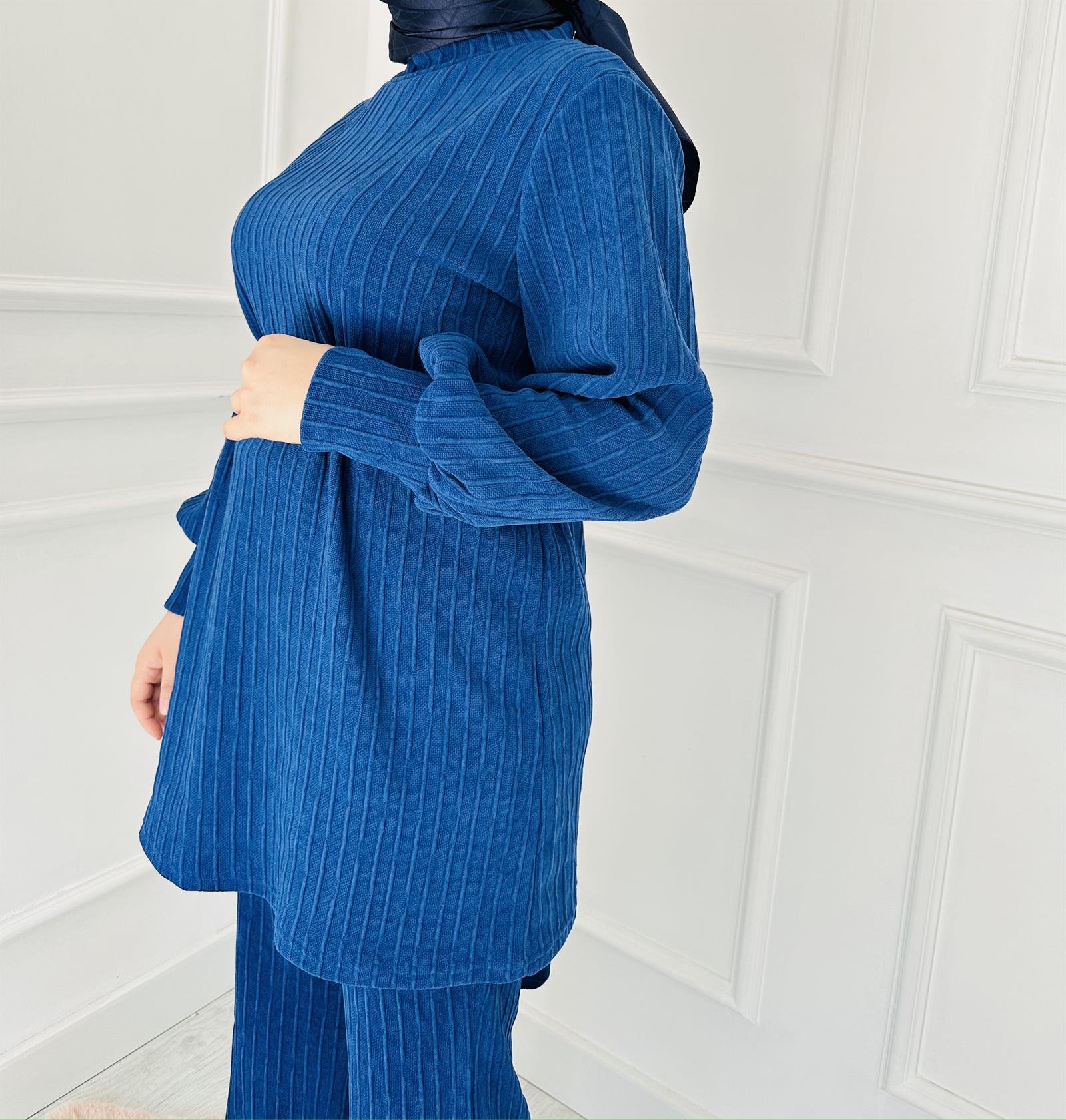 Örme Detaylı Takım 6146 Saks