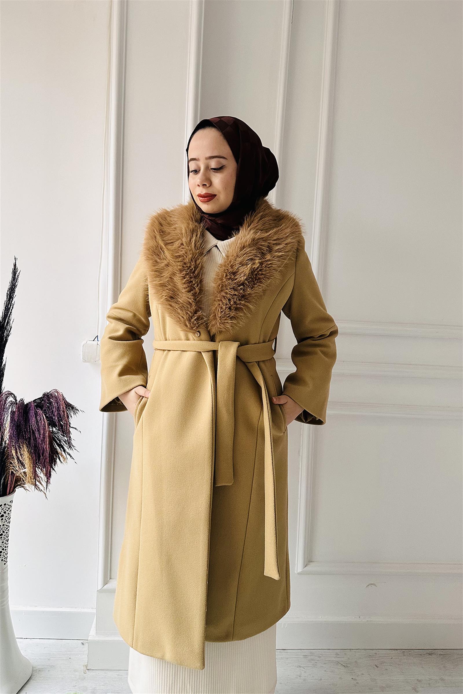 Yaka Kürklü Kaban 5470 KARAMEL