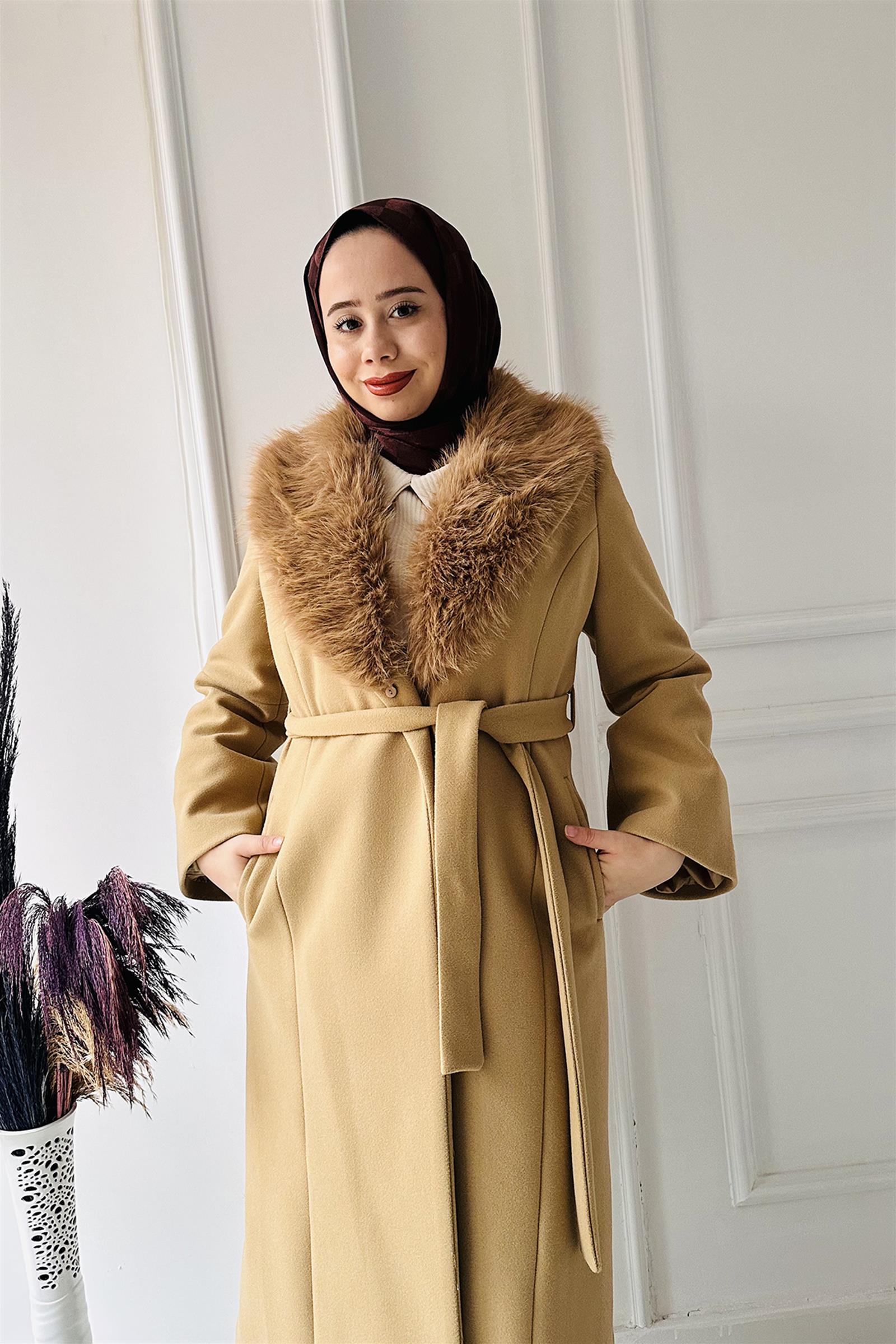 Yaka Kürklü Kaban 5470 KARAMEL