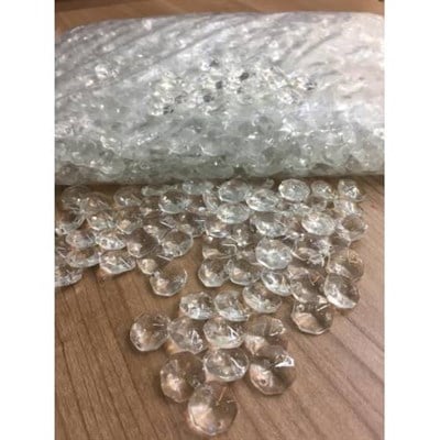 2000 Adet Çift Delikli Octagon 14 mm Kristal Cam Avize Taşı - Oktagon Kristal Sekizgen Avize Taşı