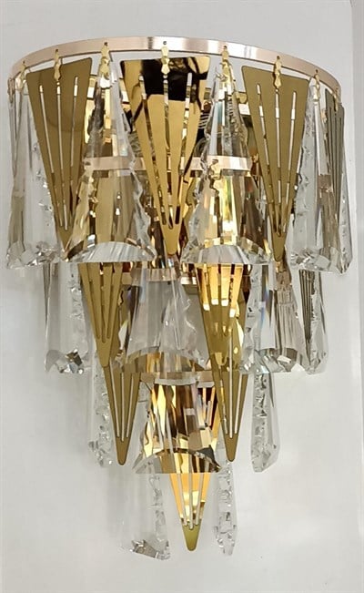 Çam Ağacı Pilli Kristal Taşlı 4Katlı Lüks Gold Aplik