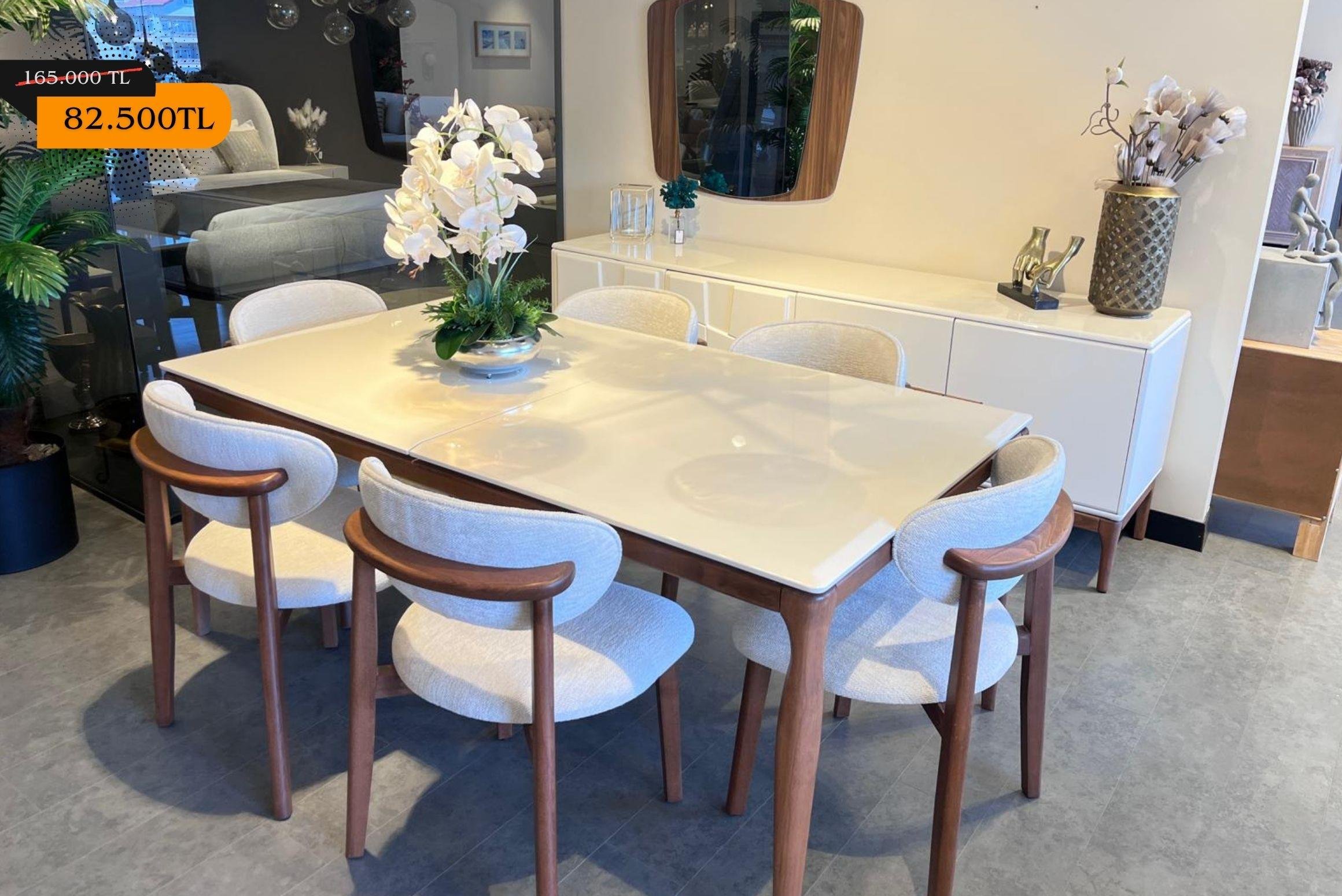 OUTLETBeyaz İnci Yemek Odası Takımı-Outlet