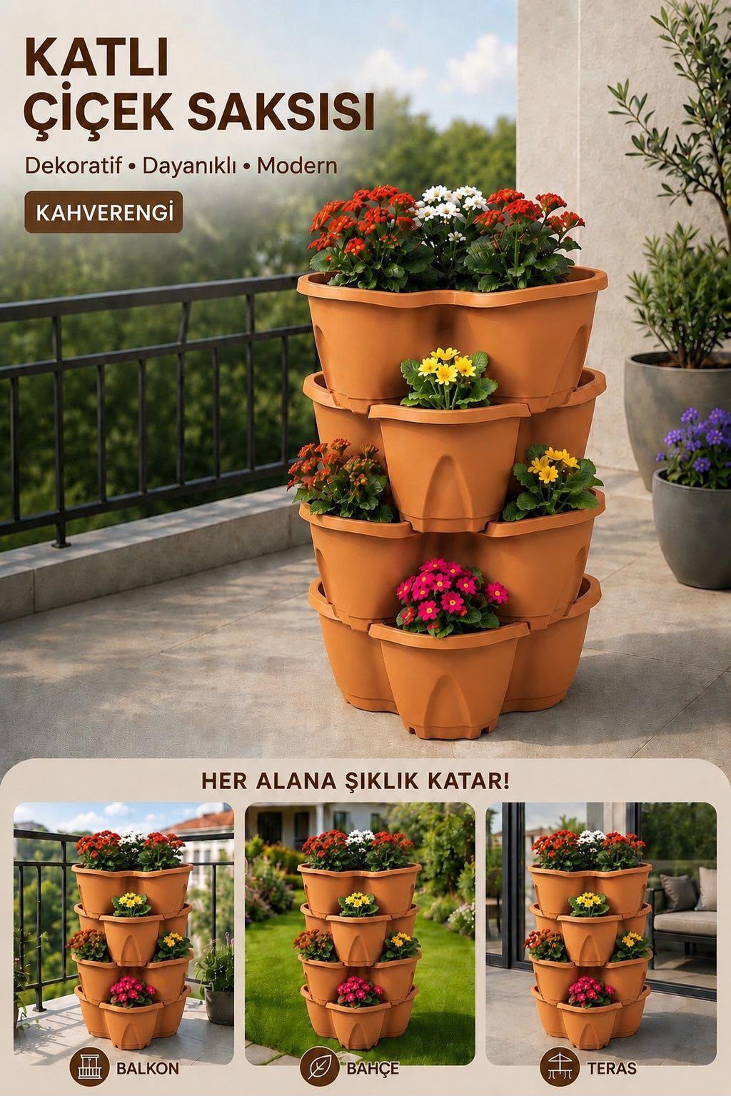 Bahçe Pamukkale Saksı 4'lü Set 12,5 Litre Modüler Saksı