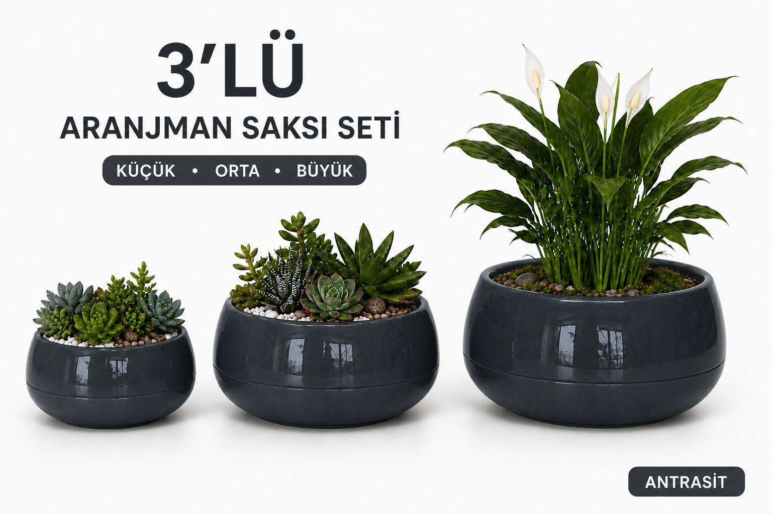 Plastik Aranjman Saksı Seti 3 Boy