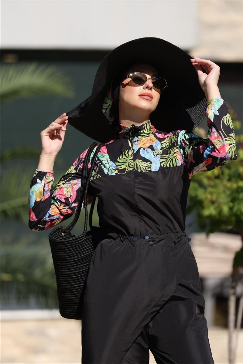 Botanik Model Allerli Tasarım Tesettür Tulum Mayo | NS Tasarim