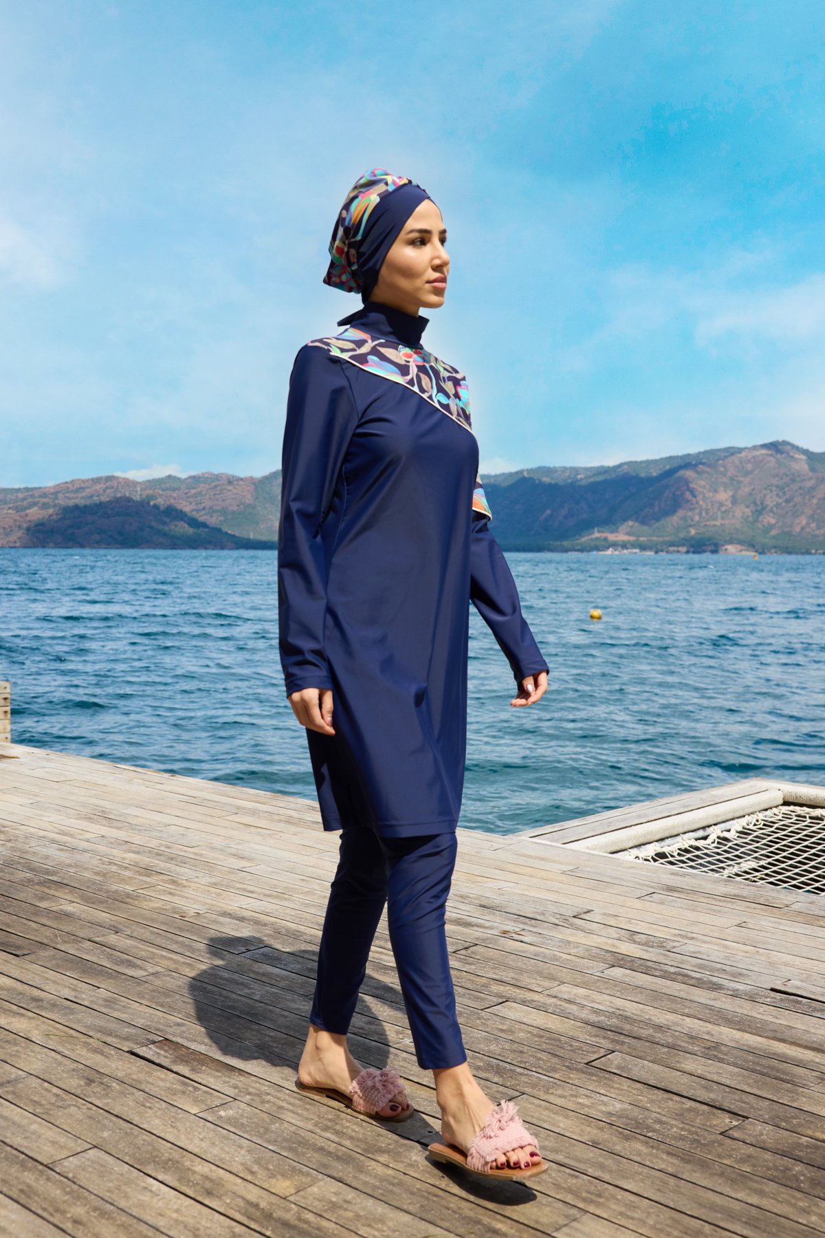 Ebru Model Omuz Desenli Lycralı Tasarım Tesettür İkili Mayo Takım | Markasız