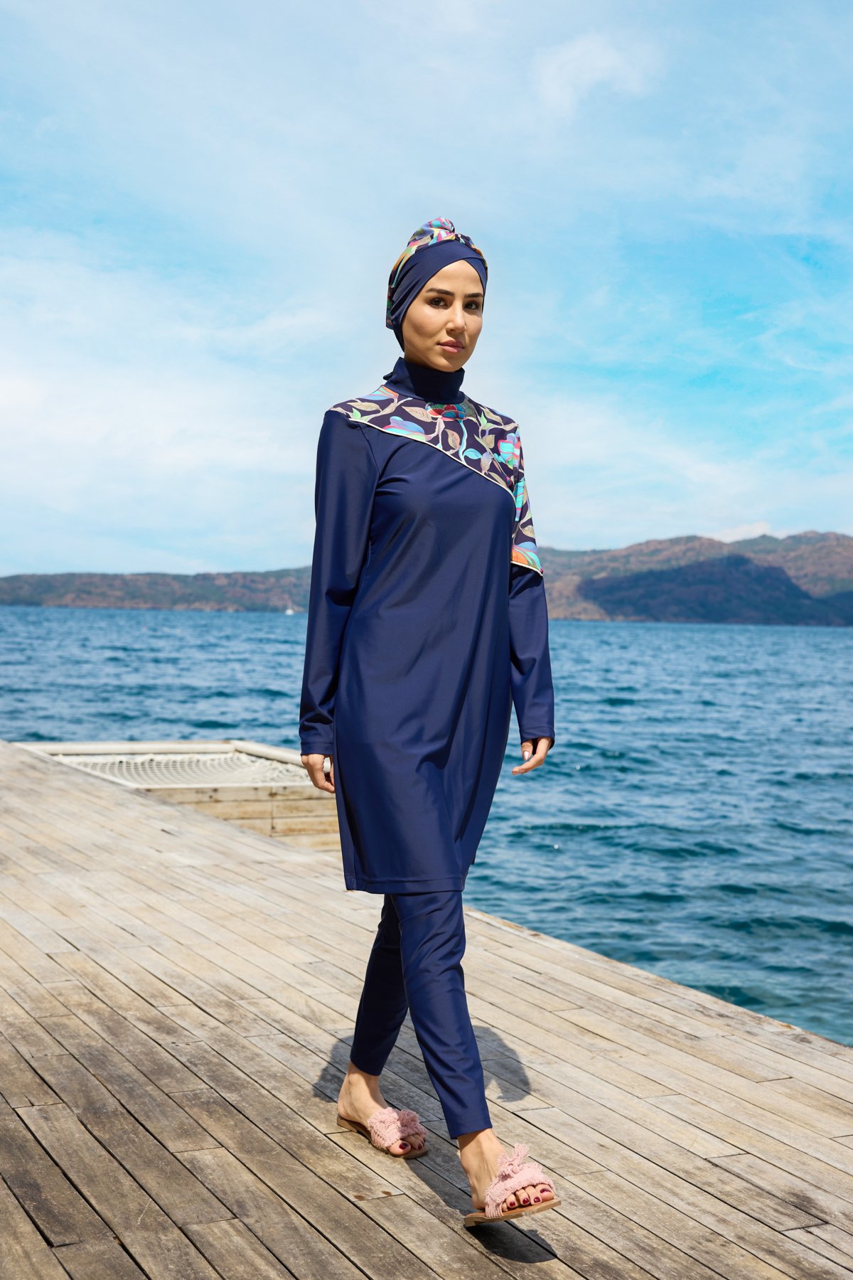 Ebru Model Omuz Desenli Lycralı Tasarım Tesettür İkili Mayo Takım | Markasız